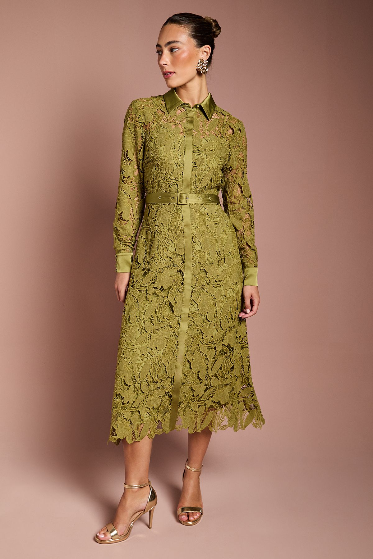 Coast Lace Shirt Dress Olive image 1