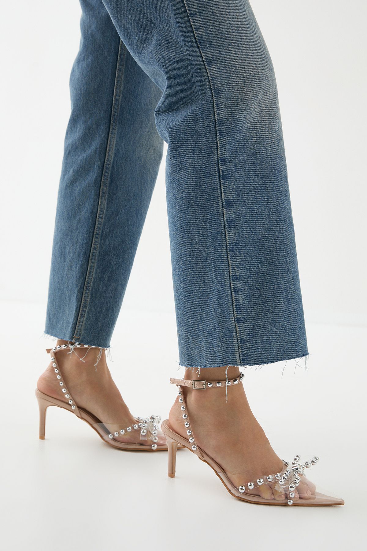 MissPap Embellished High Stiletto Heel Court Shoes Beige image 1