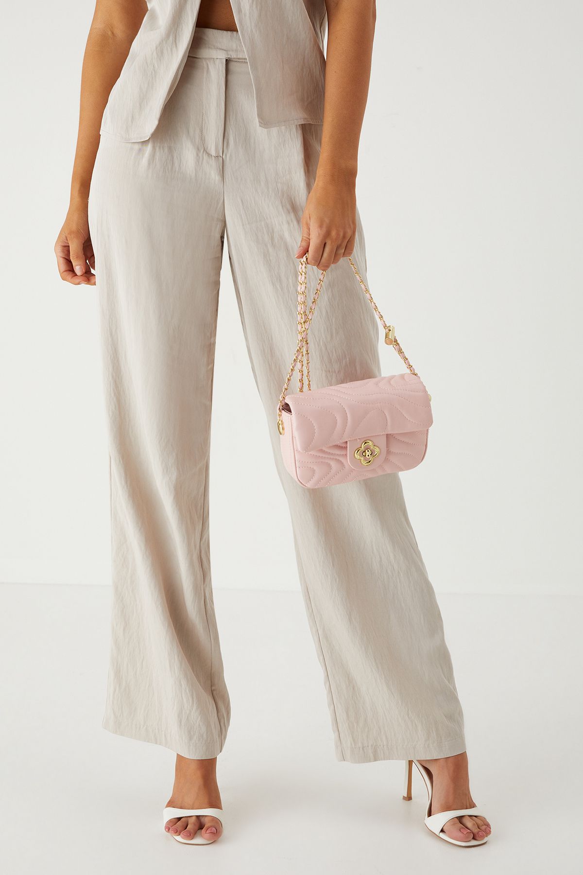 MissPap Quilted Flap Detail  Handbag Pink image 1