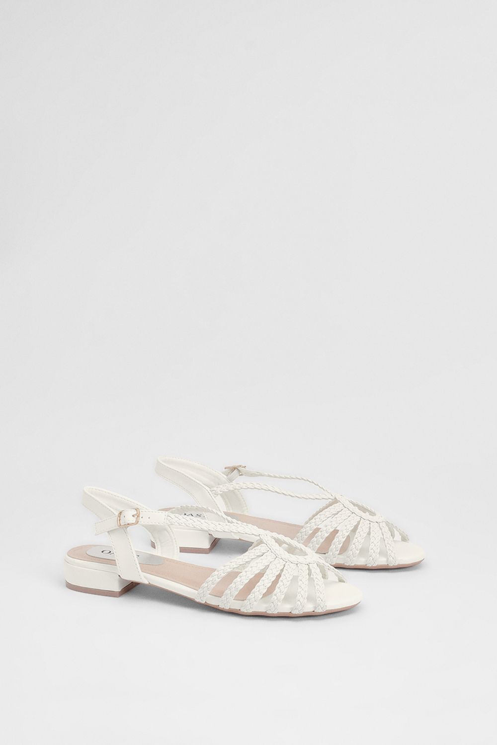 Oasis Lulu Plaited Open Toe Low Heel Sandals White