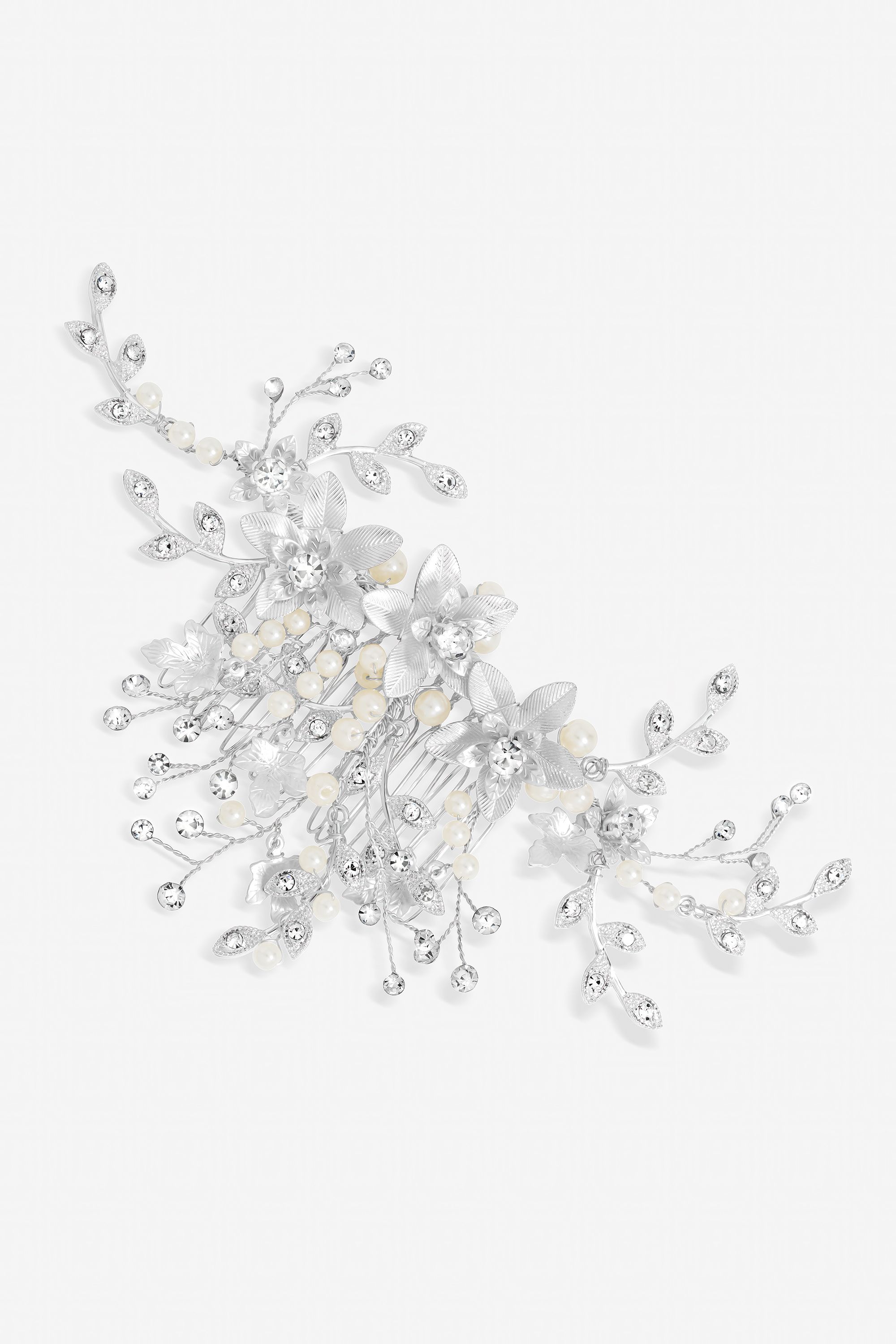 Jon Richard Madeline Silver Texture Petal Maple Leaf Spray Comb - Gift Pouch