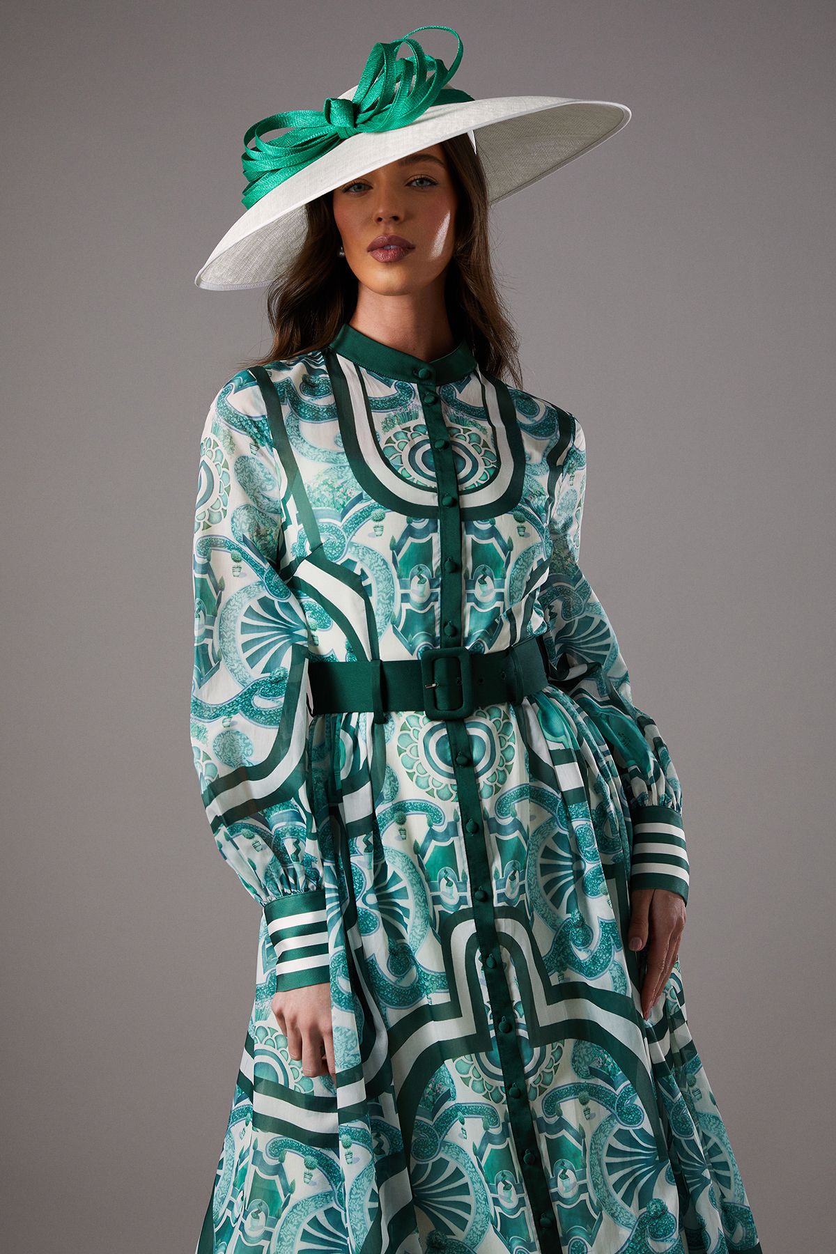 Coast Lisa Tan Organza Belted Shirt Dress Green image 4
