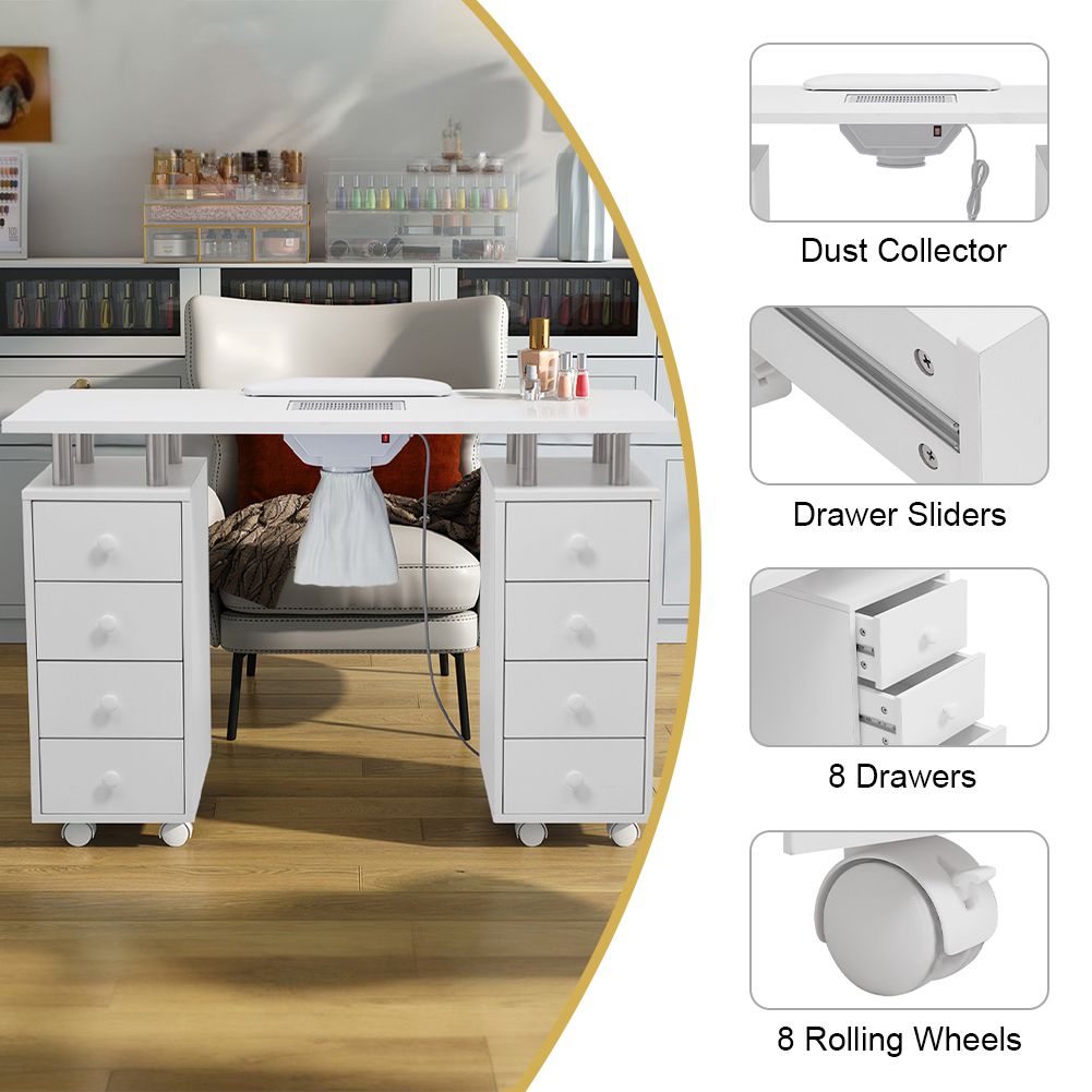 Living and Home Rolling Manicure Station Nail Table with Dust Collector image 5