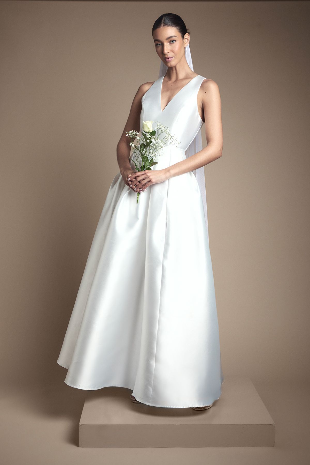 Coast Coast Honoured Plunge Neck Bow Waist Maxi Wedding Dress With Pockets Ivory