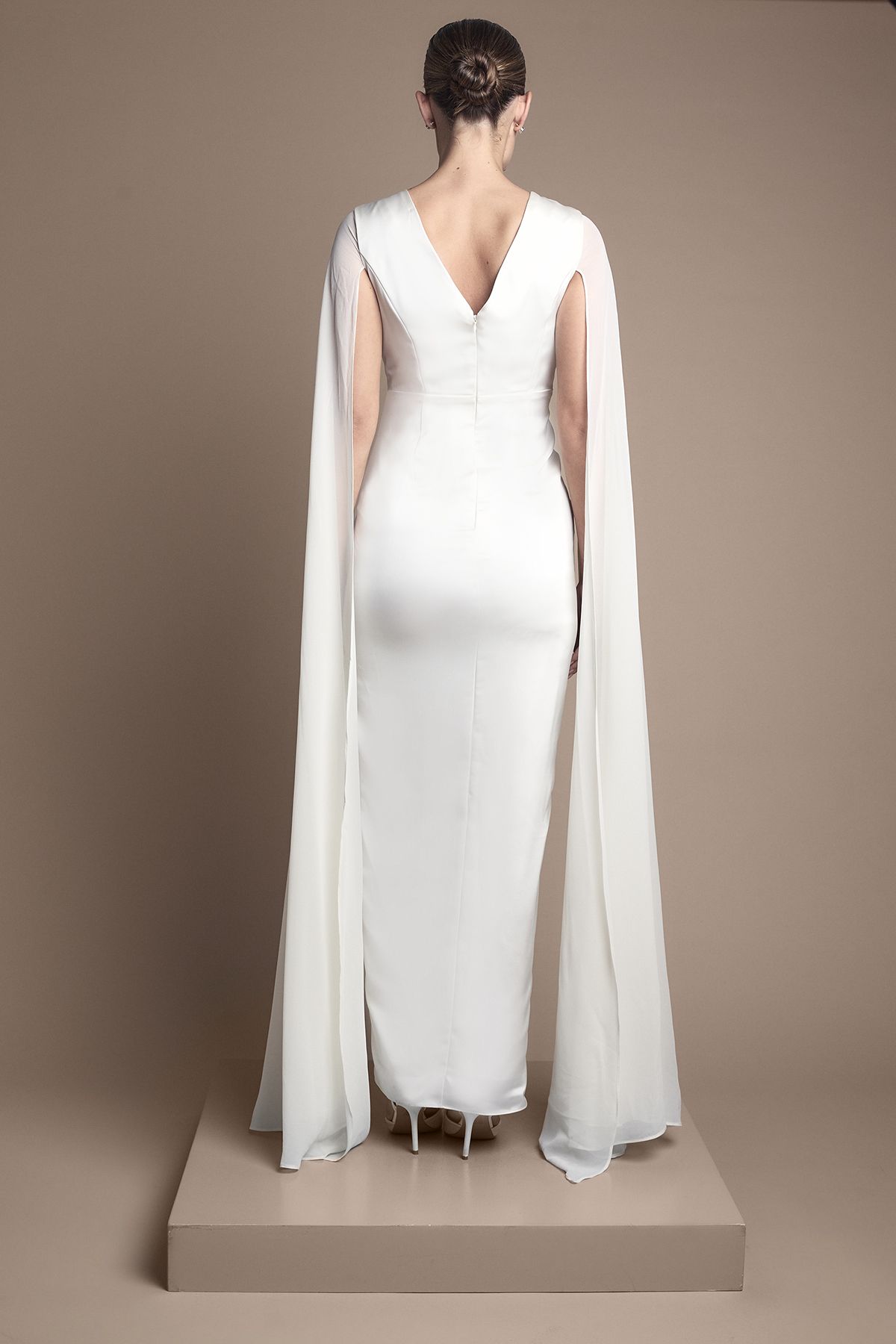 Coast Satin Cape Sleeve Maxi Wedding Dress Ivory image 3
