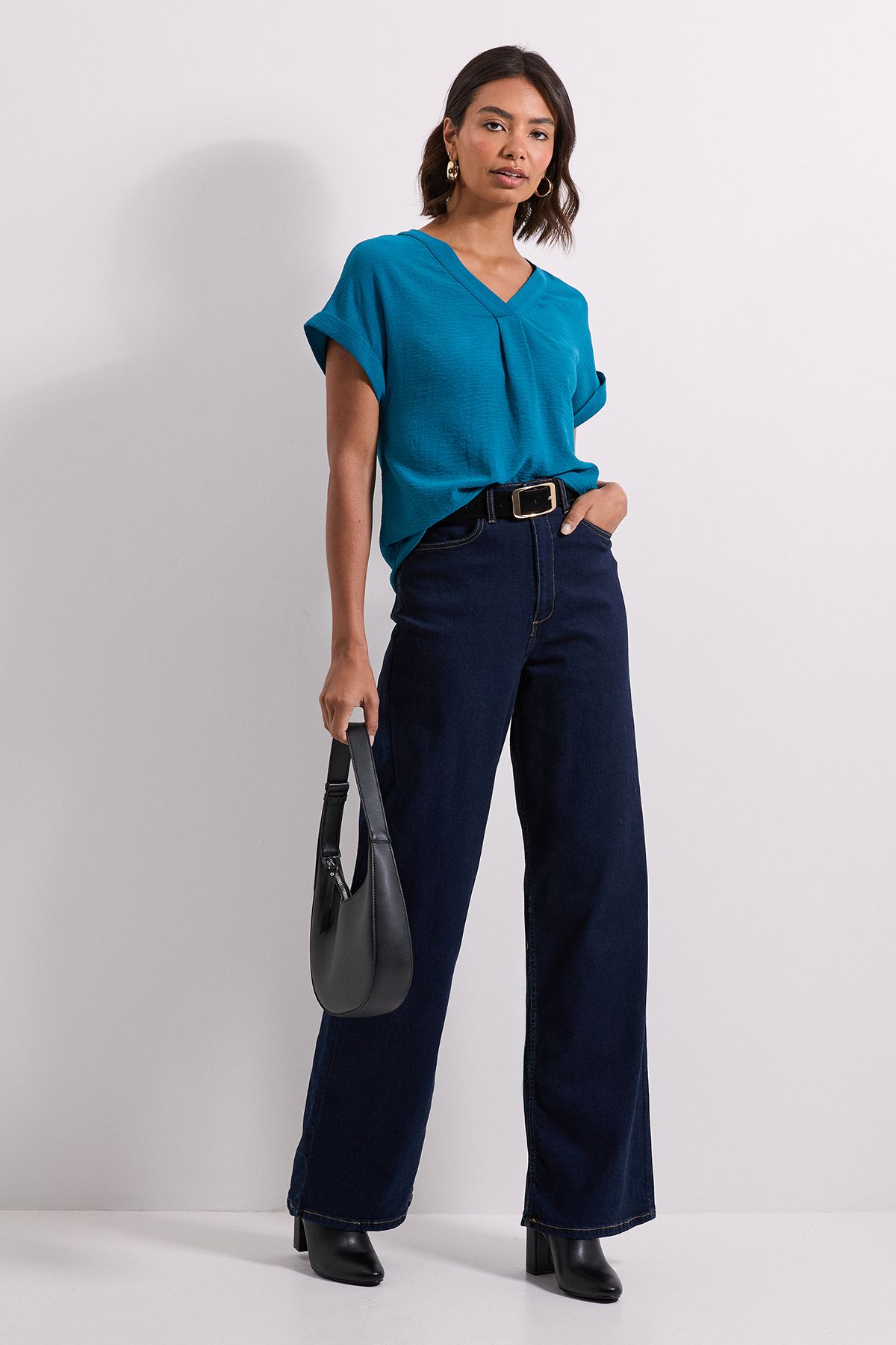 Dorothy Perkins V Neck Grown On Sleeve Top Teal image 2