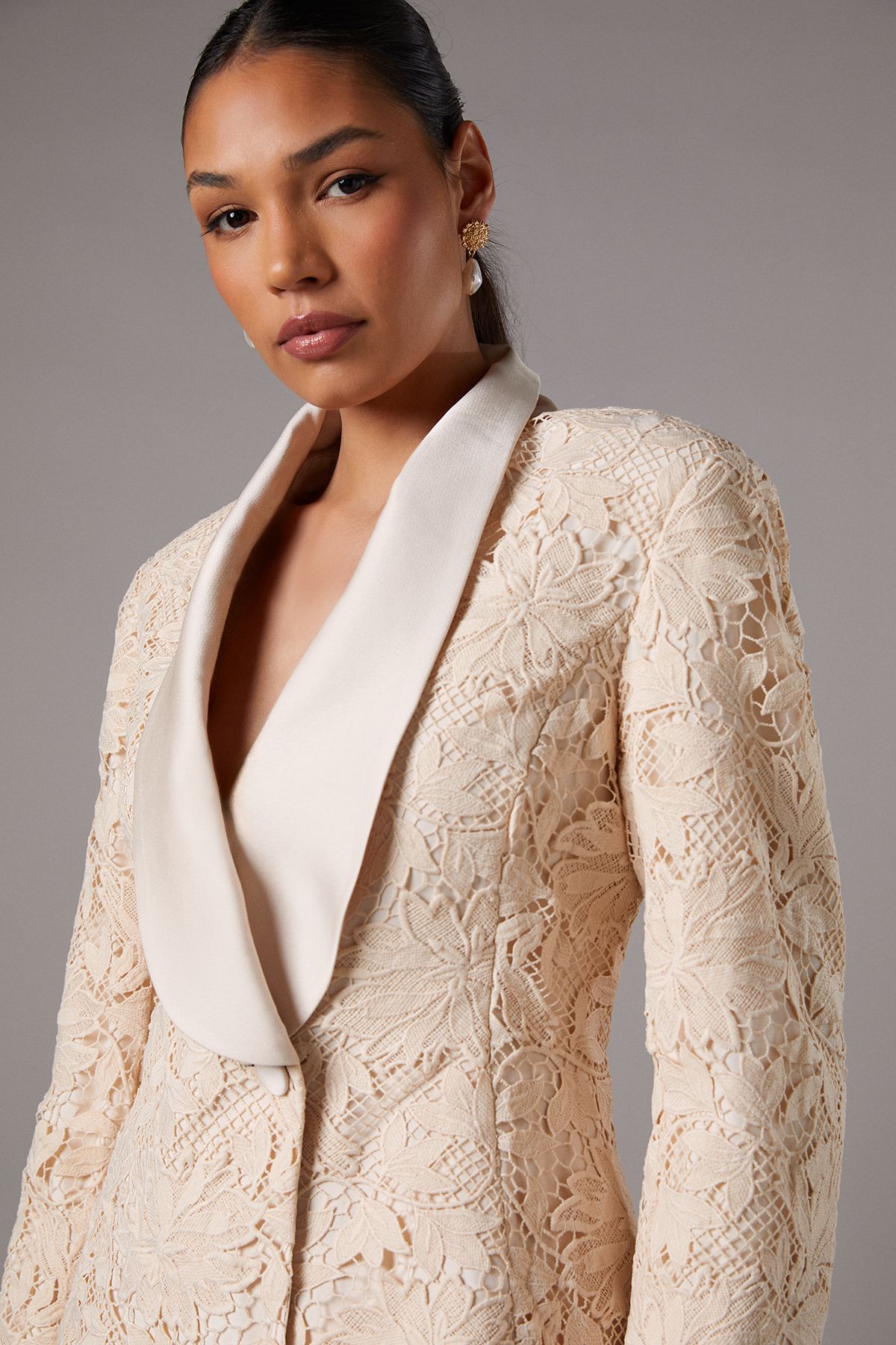 Coast Lace Double Breasted Blazer With Satin Lapel Champagne image 4