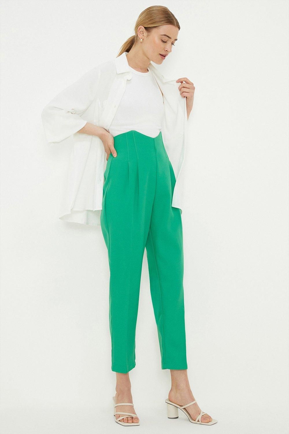 Dorothy Perkins Waist Detail Slim Leg Trouser Green