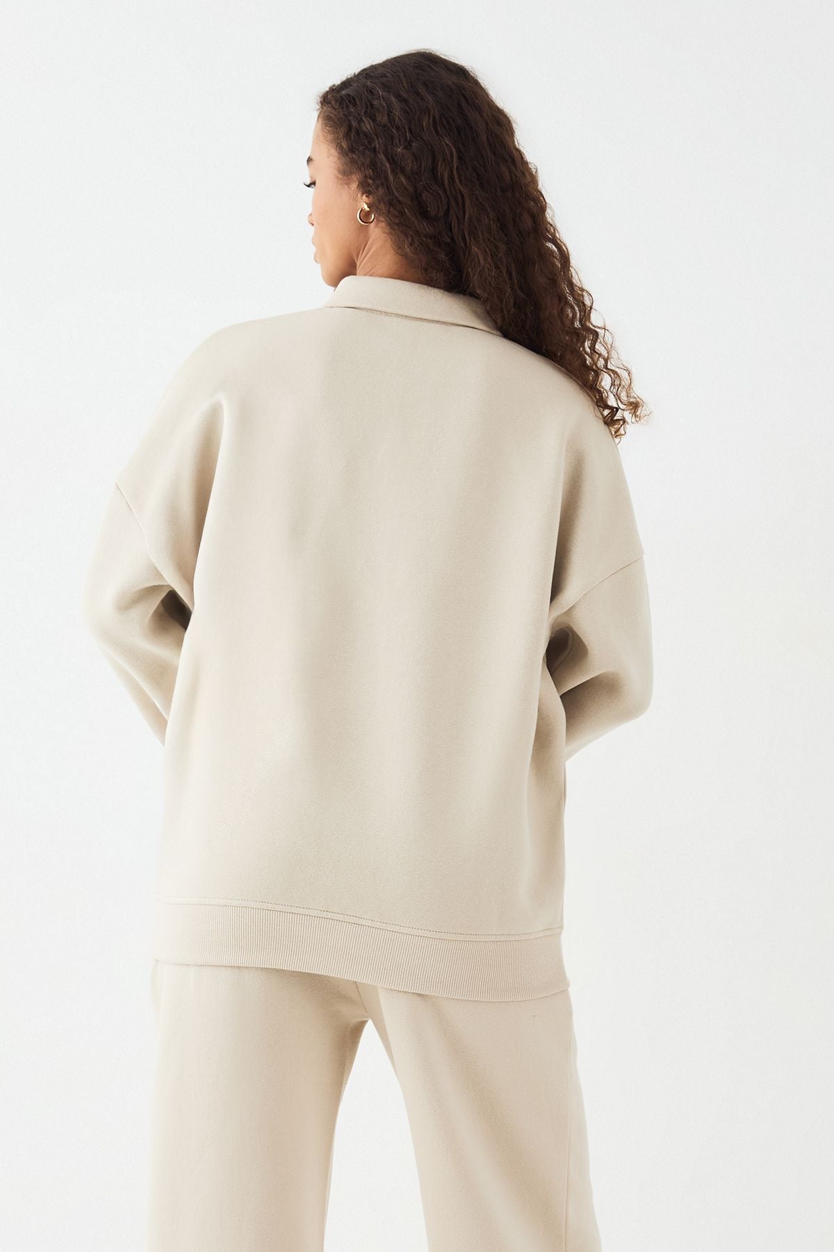 DSGN Studio DSGN Studio Embossed Collared Half Zip Sweatshirt Stone image 2