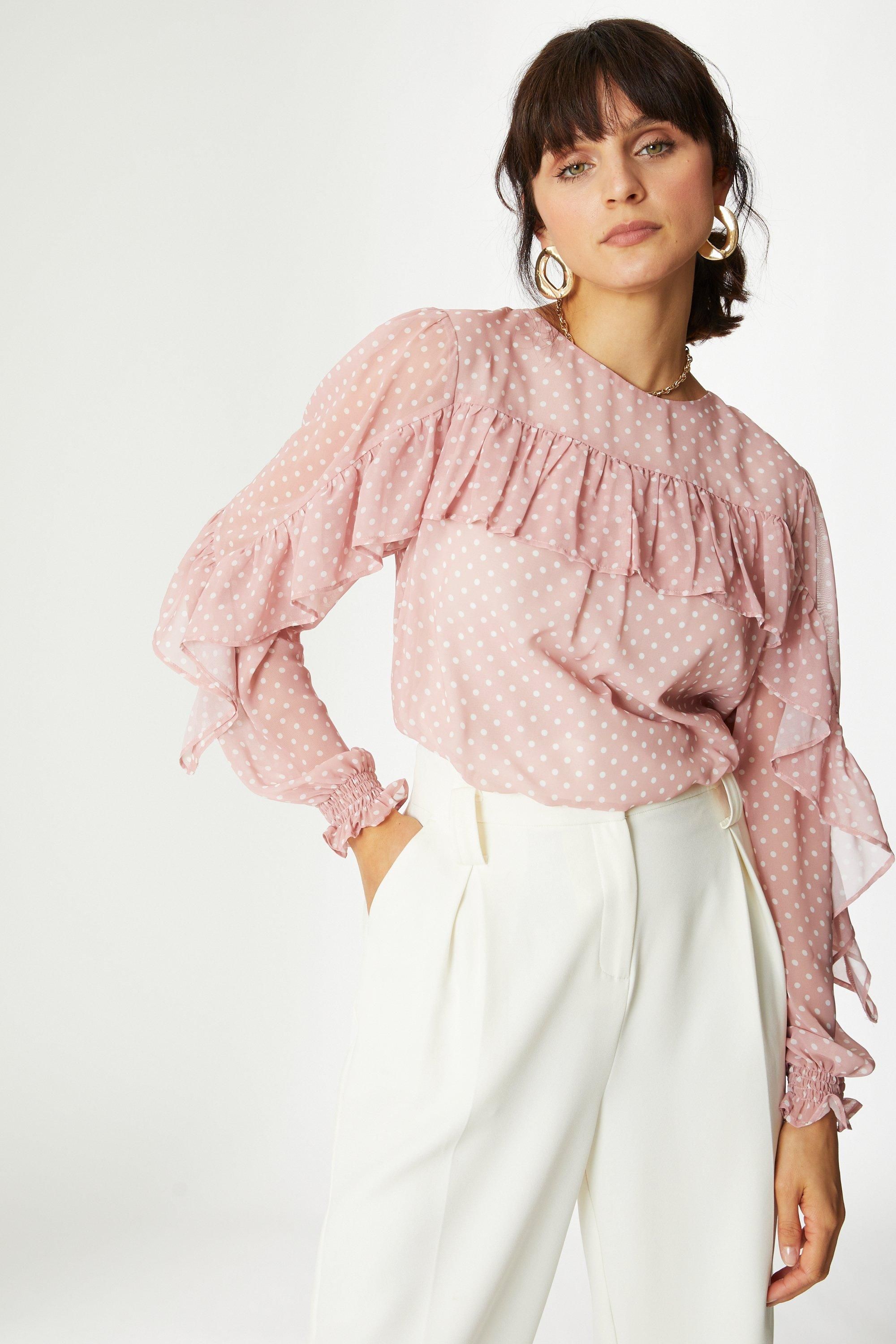 Principles Ruffle Front Spot Blouse Blush image 1
