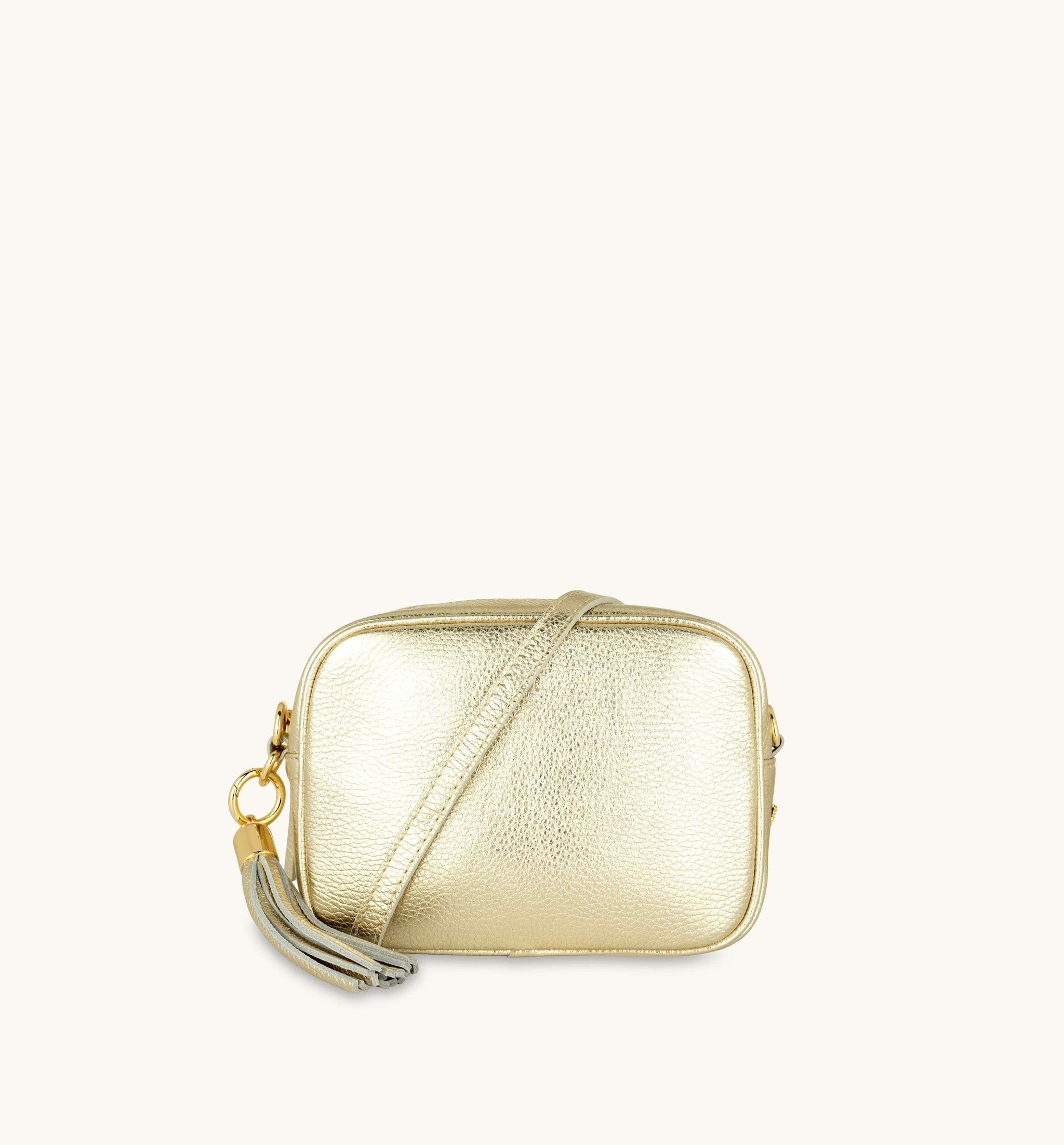 Apatchy London Gold Leather Crossbody Bag With Black & Gold Chevron Strap image 3