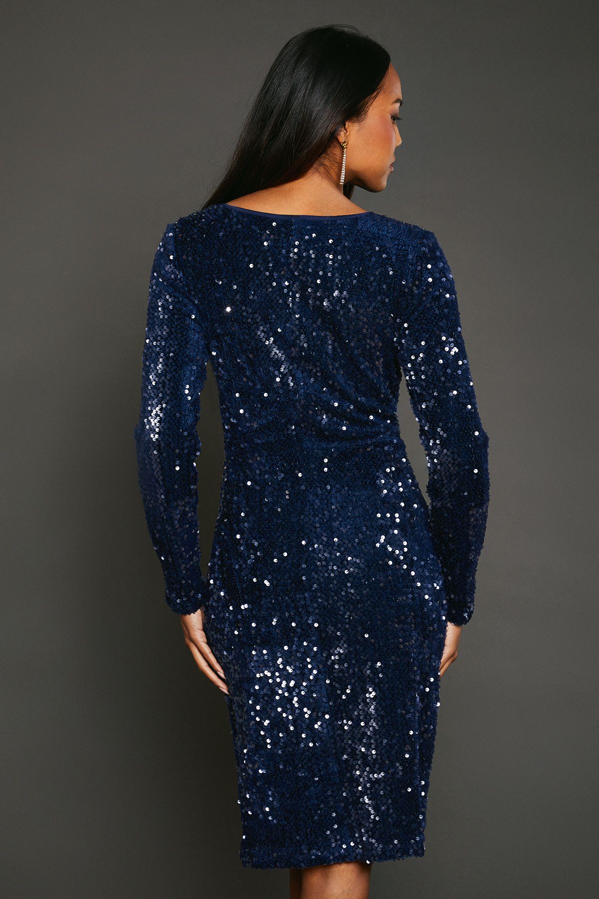 Principles Navy Sequin Velvet Pencil Dress Navy image 3