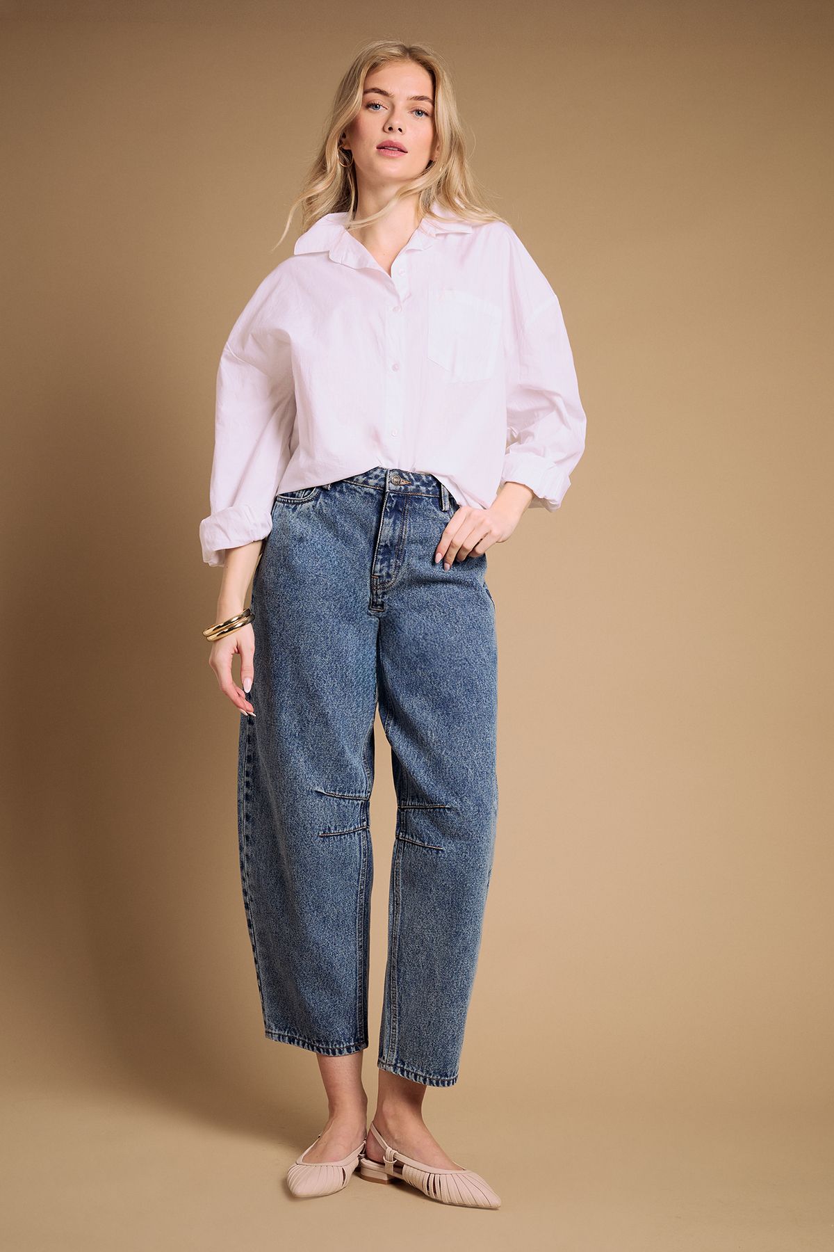 Oasis Billie Faux Leather Slingback Pointed Flat Shoes Beige image 2