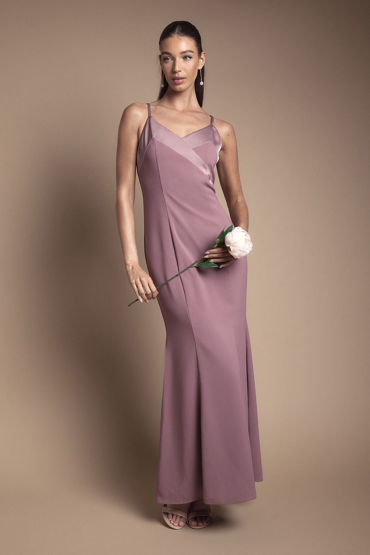 Coast Strappy V Neck Satin Trim Bridesmaid Dress Dusty Mauve