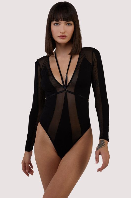 Wolf & Whistle Morgan Black Panelled Mesh and Micro Plunge Body image 3