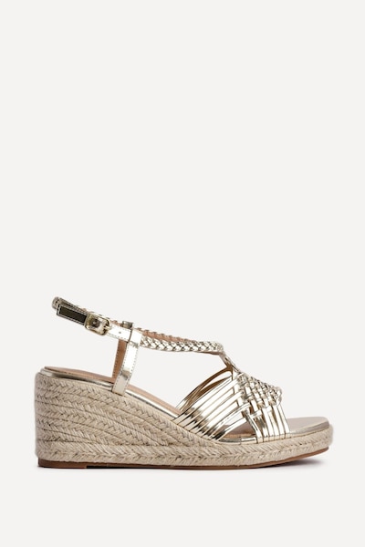 Linzi Evolve Gold Faux Leather Woven Espadrille Wedge