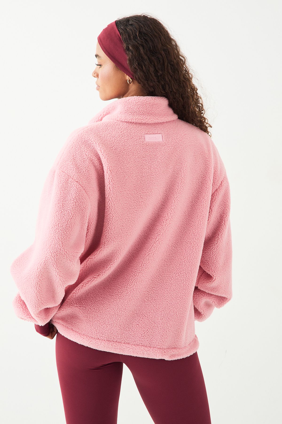 DSGN Studio DSGN Studio Sport Borg Popper Funnel Neck Sweatshirt Pink image 2