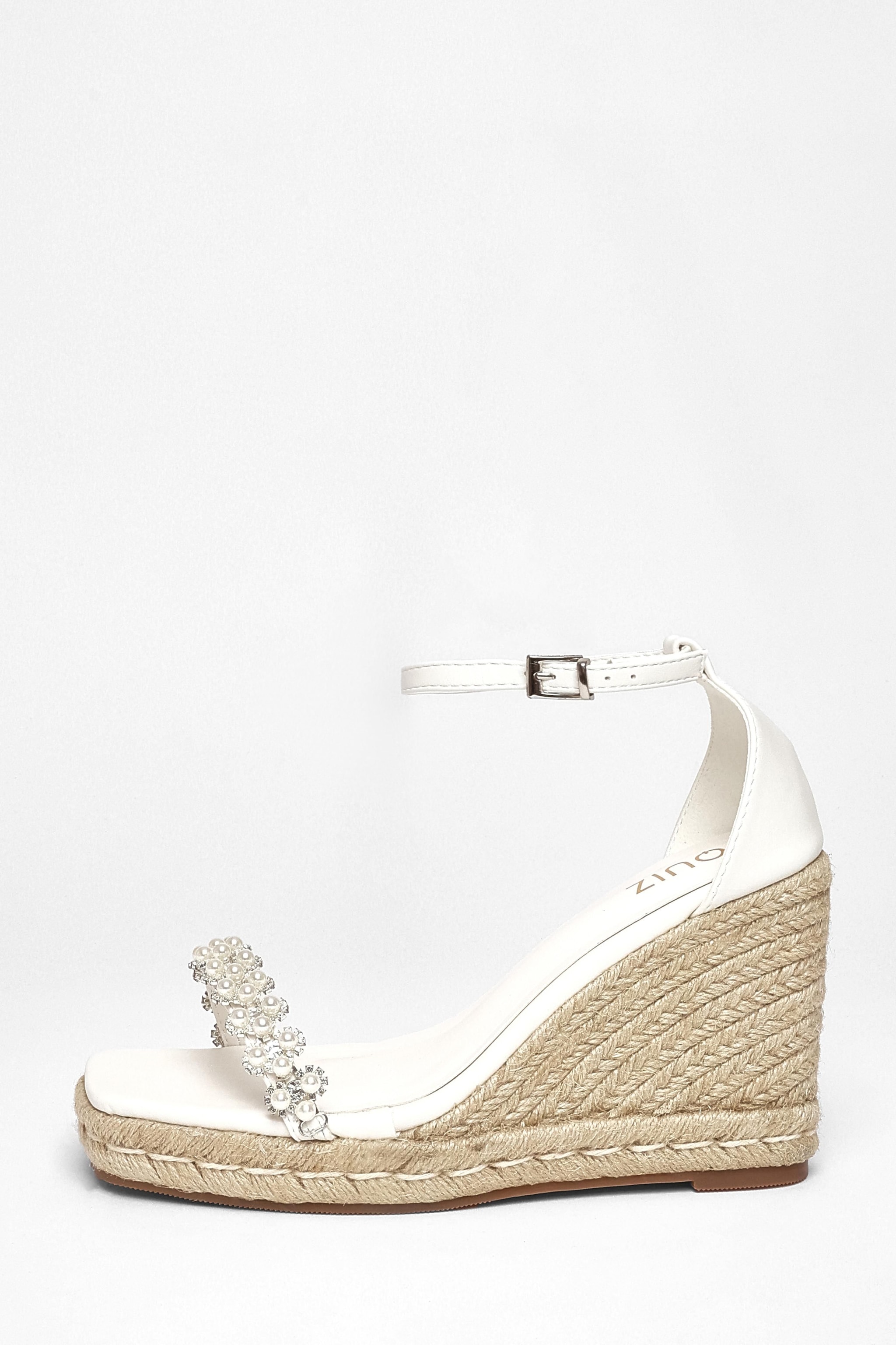Quiz White Embellished High Wedges image 4
