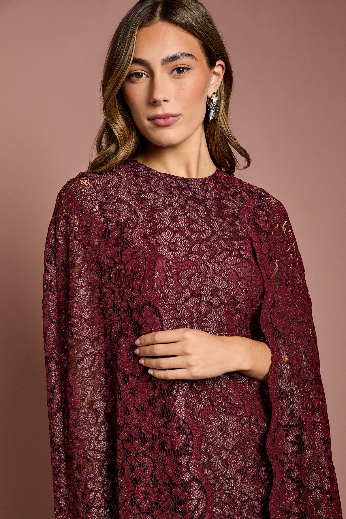 Coast Lace Cape Gown Wine image 3