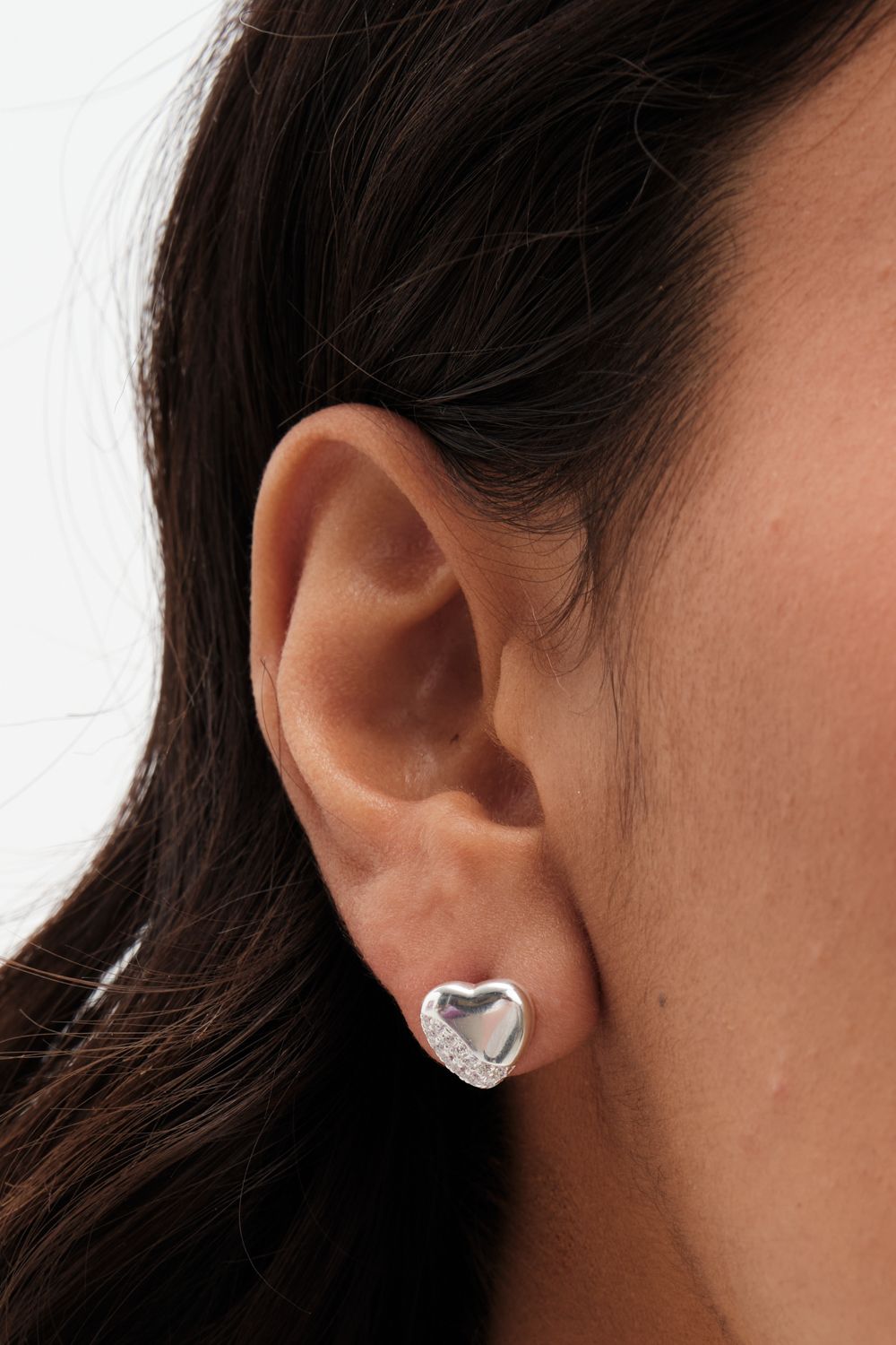 Simply Silver Sterling Silver 925 Polished and Pave Heart Stud Earrings image 2