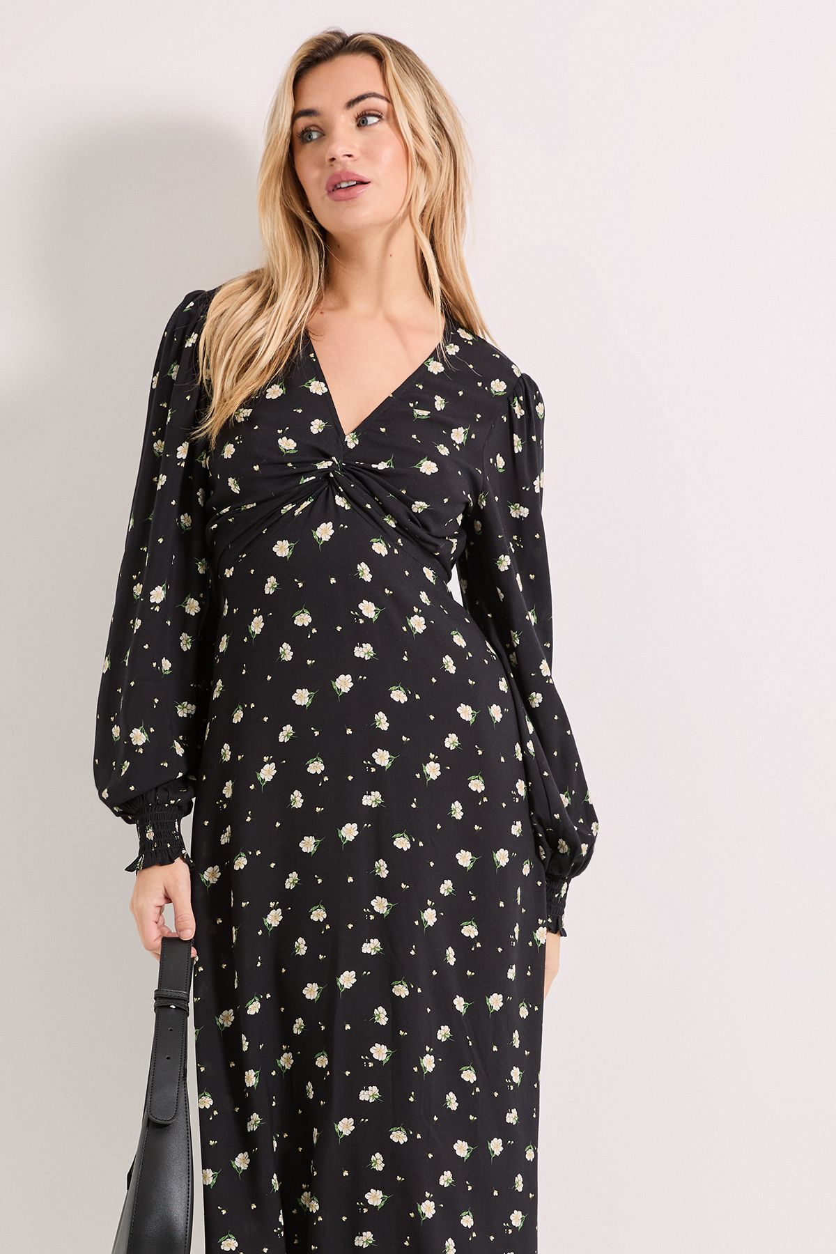 Dorothy Perkins Knot Front Twist Printed Midi Dress Black image 4