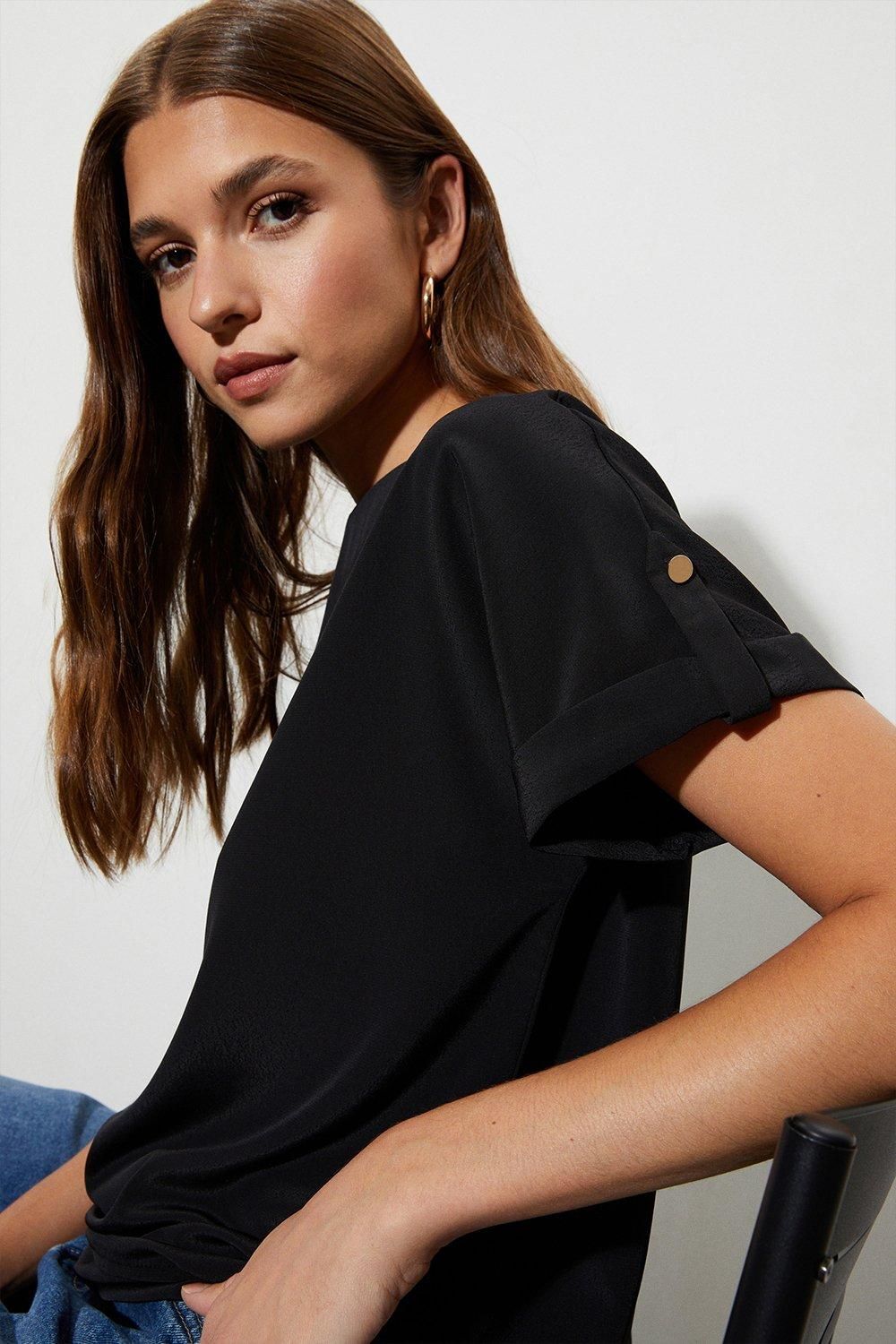 Dorothy Perkins Black Roll Sleeve Blouse Black image 4