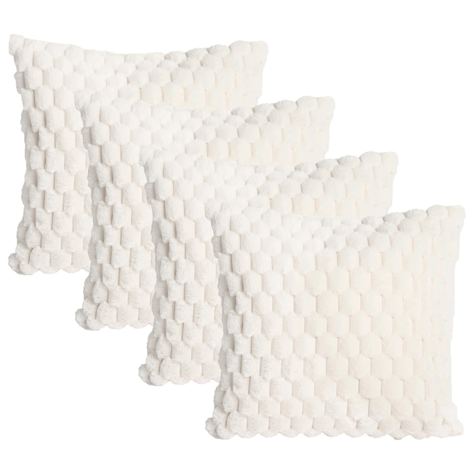 OHS 4 Pack Waffle Faux Fur Cushion Covers - 45 x 45cm