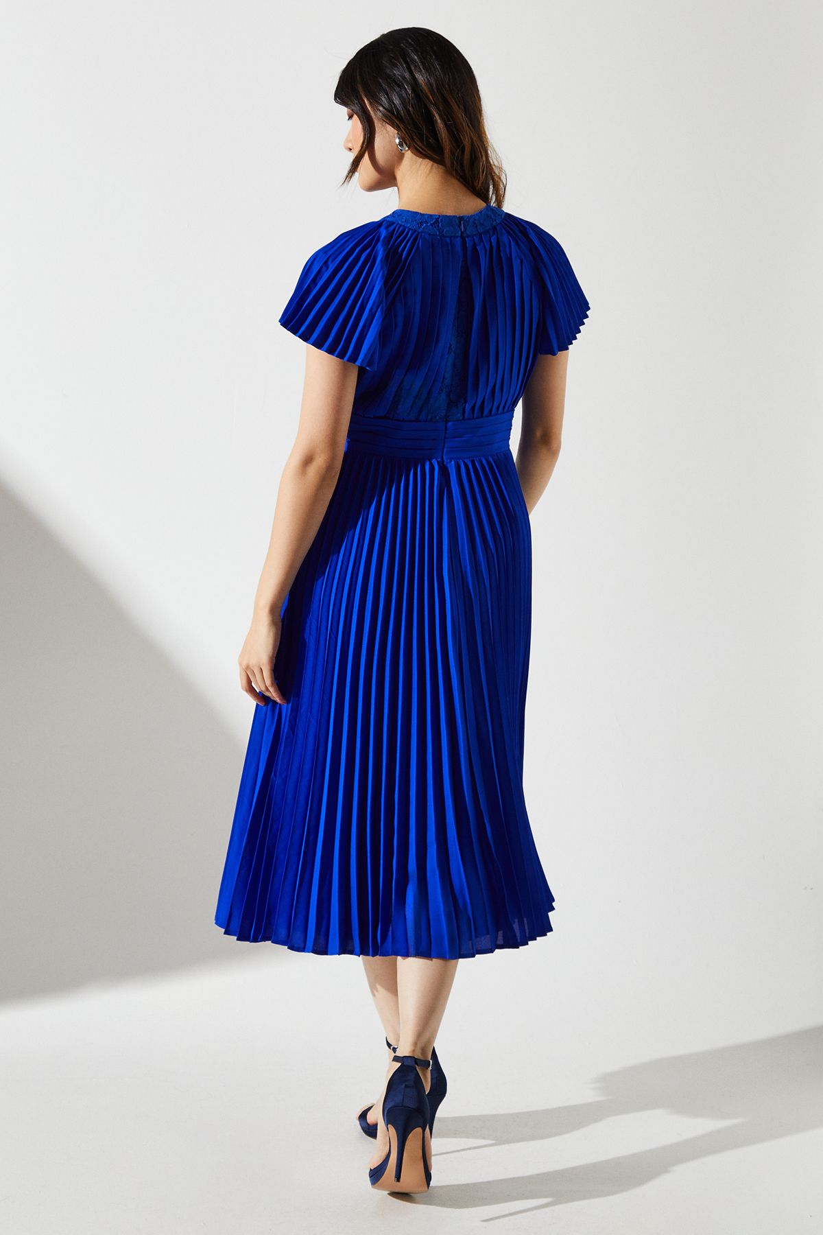 Coast Lace Insert Pleat Dress Cobalt image 3