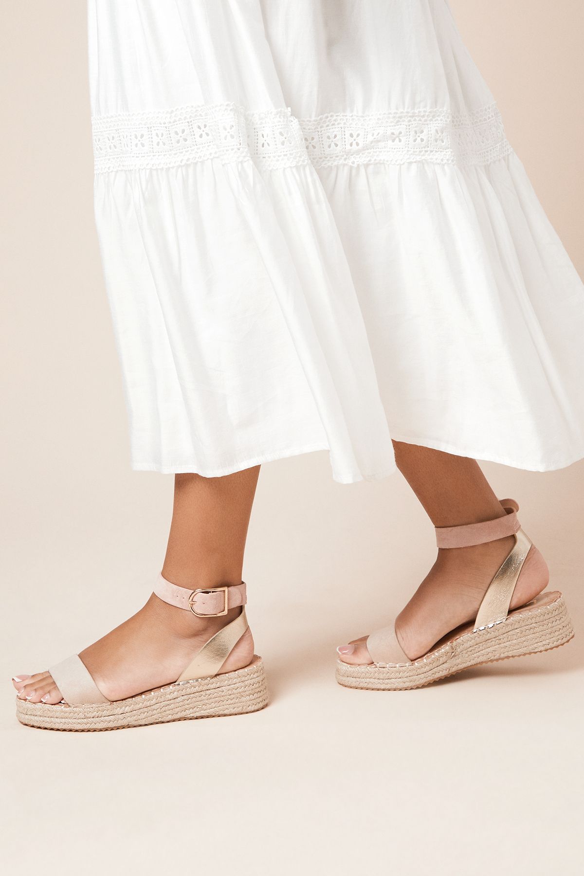 Dorothy Perkins Riva Woven Textile Ankle Strap Medium Espadrille Wedge Sandals Beige image 3