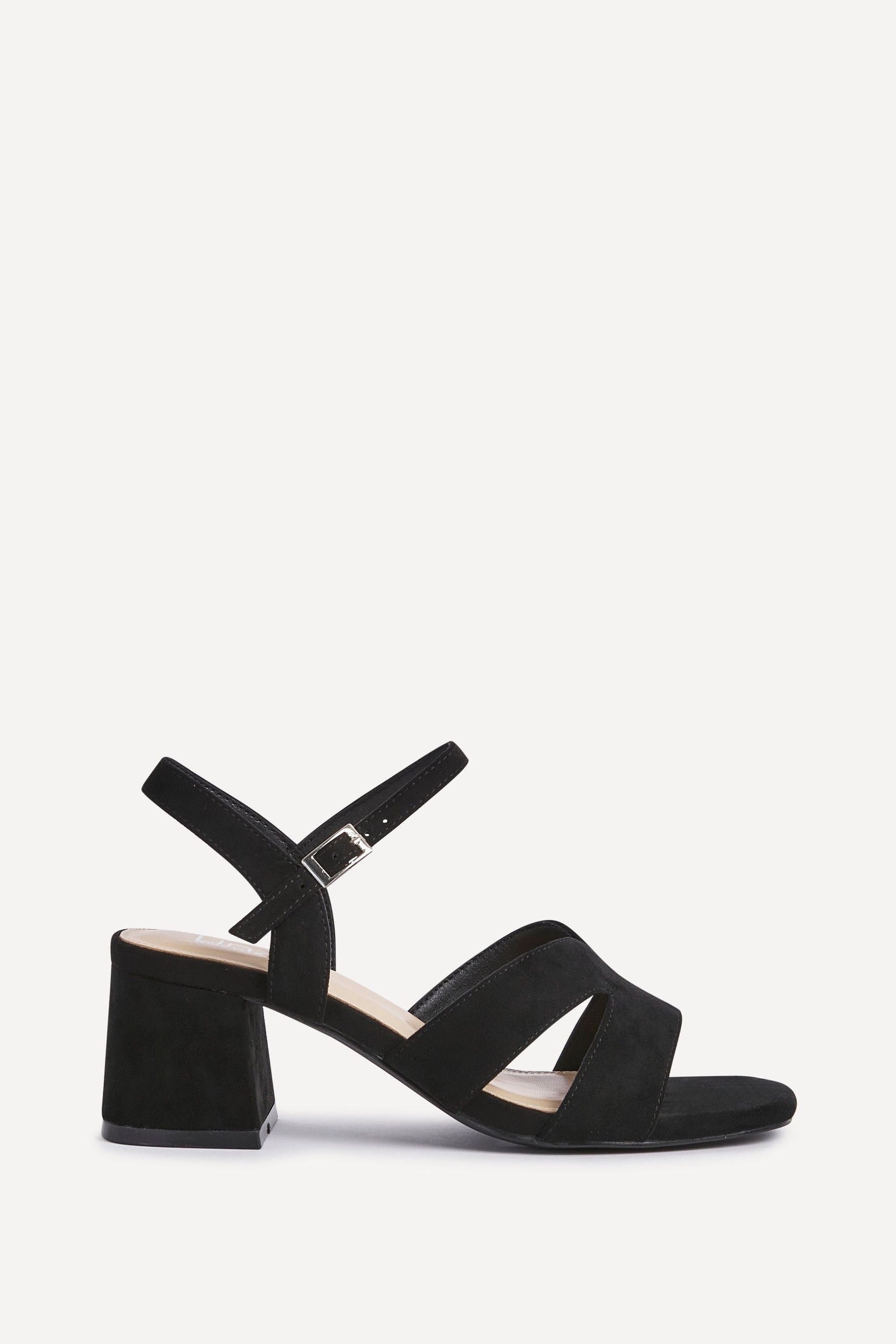 Linzi Empire Wide Fit Black Faux Suede Link Detail Block Heels image 1