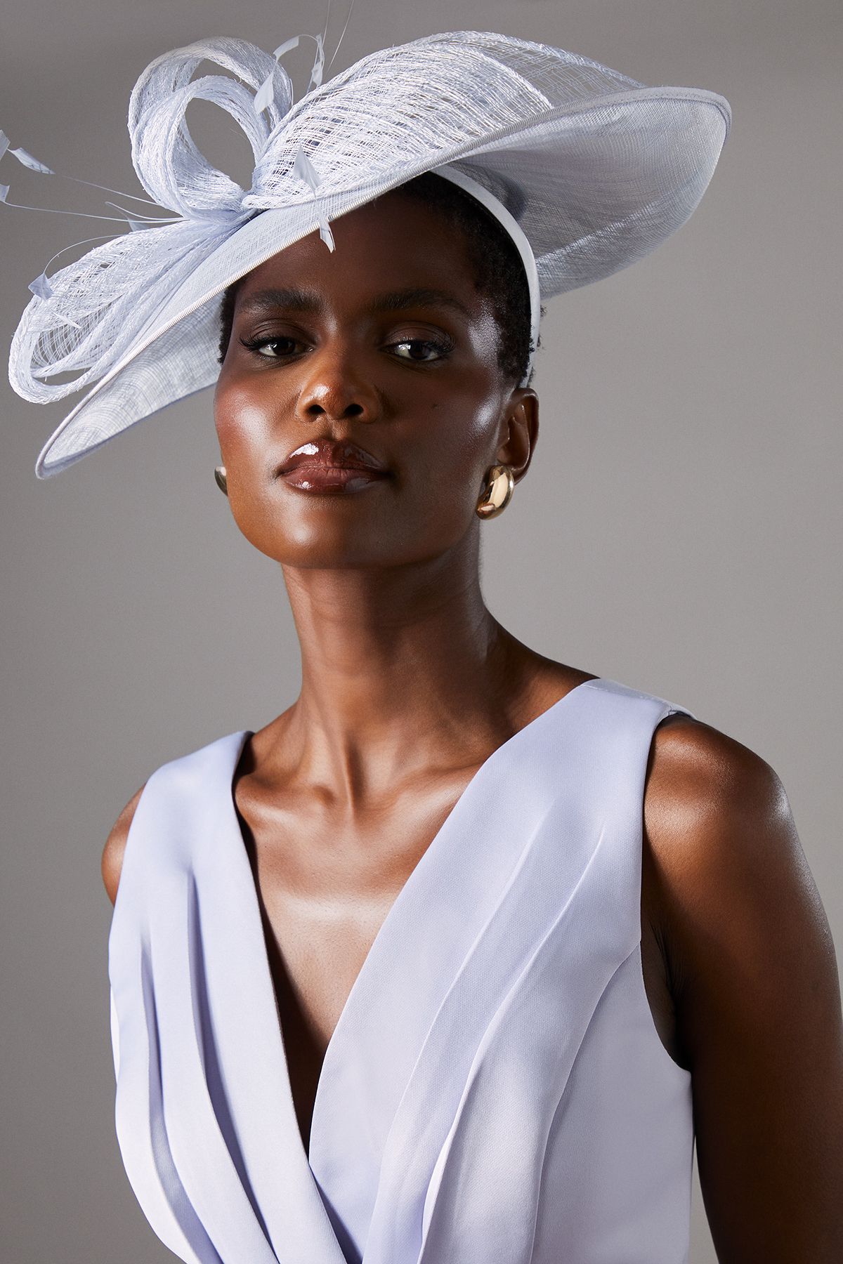 Coast Open Weave Loop And Feather Wide Brim Fascinator Ice Blue image 3