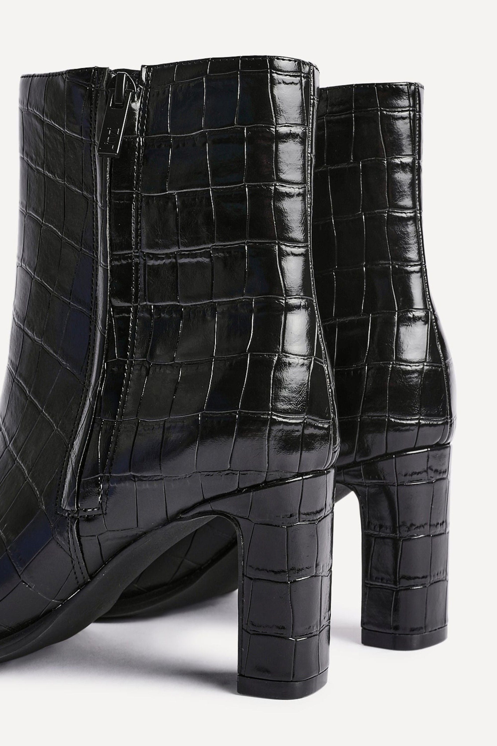 Linzi Jonas Black Faux Croc Patent Leather Block Heel Ankle Boot image 5