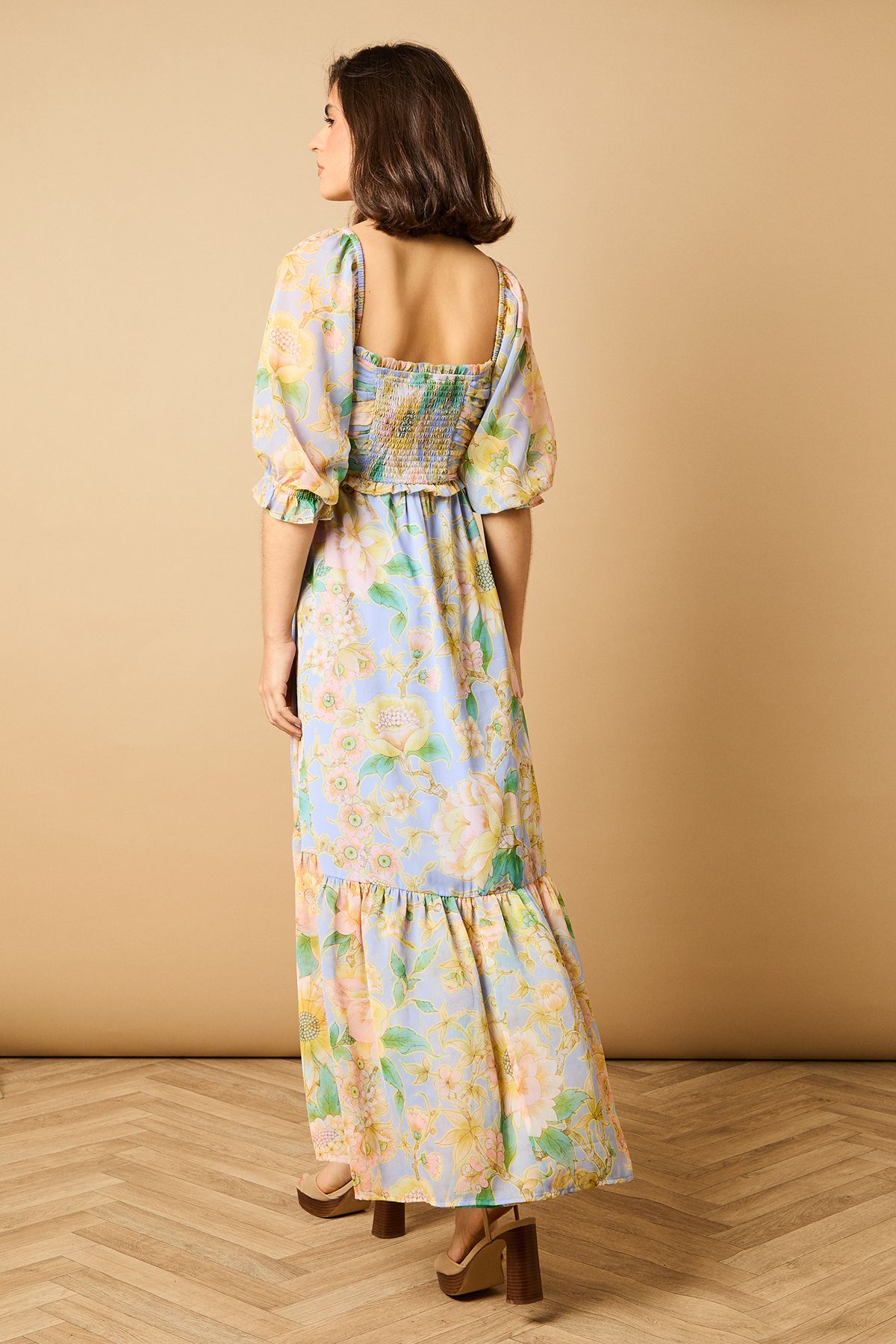 Oasis Floral Babydoll High Low Hem Dress Blue image 4