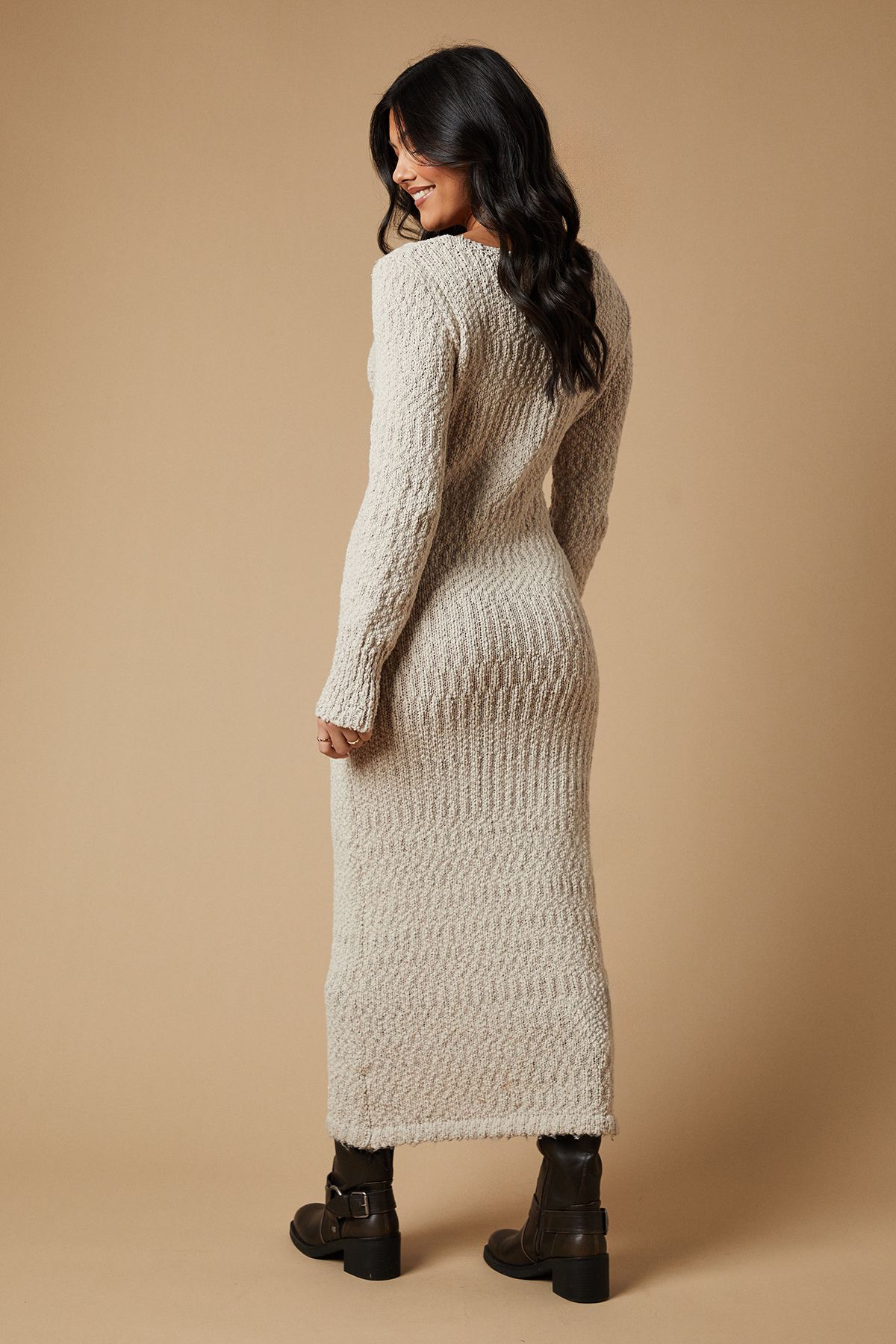 Oasis Boucle Cosy Knitted Midi Dress Ecru image 3