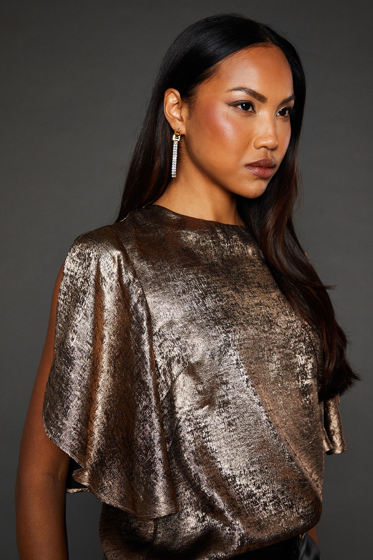 Principles Sleeve Detail Metallic Top Bronze image 4