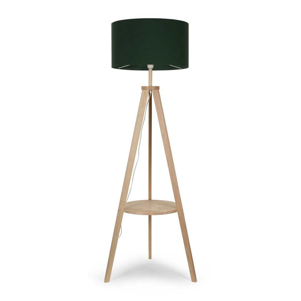 ValueLights Morrigan Natural Wood Tripod Floor Lamp with Fabric Drum Lamp Shade image 1