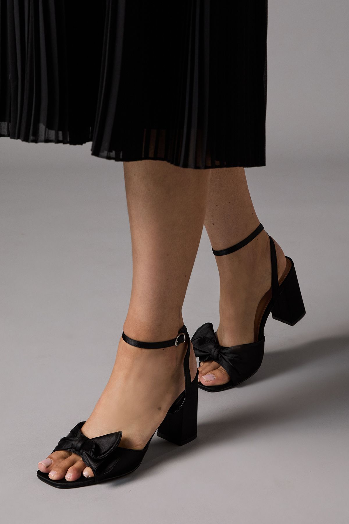 Coast Tina Satin Soft Ruffle High Block Heel Sandals Black image 2