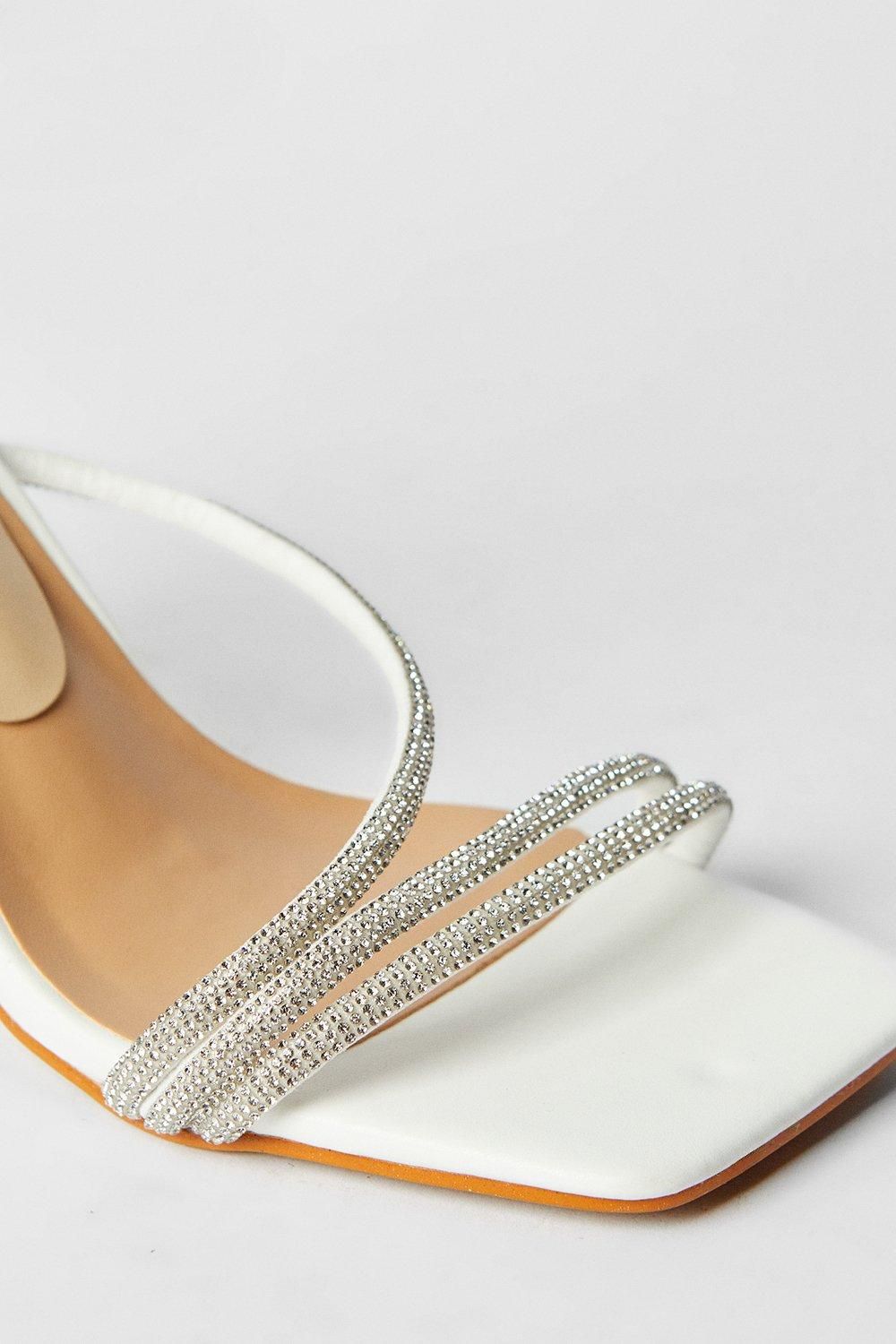 Oasis Valencia Faux Leather Diamante Asymmetric High Stiletto Sandals White image 4