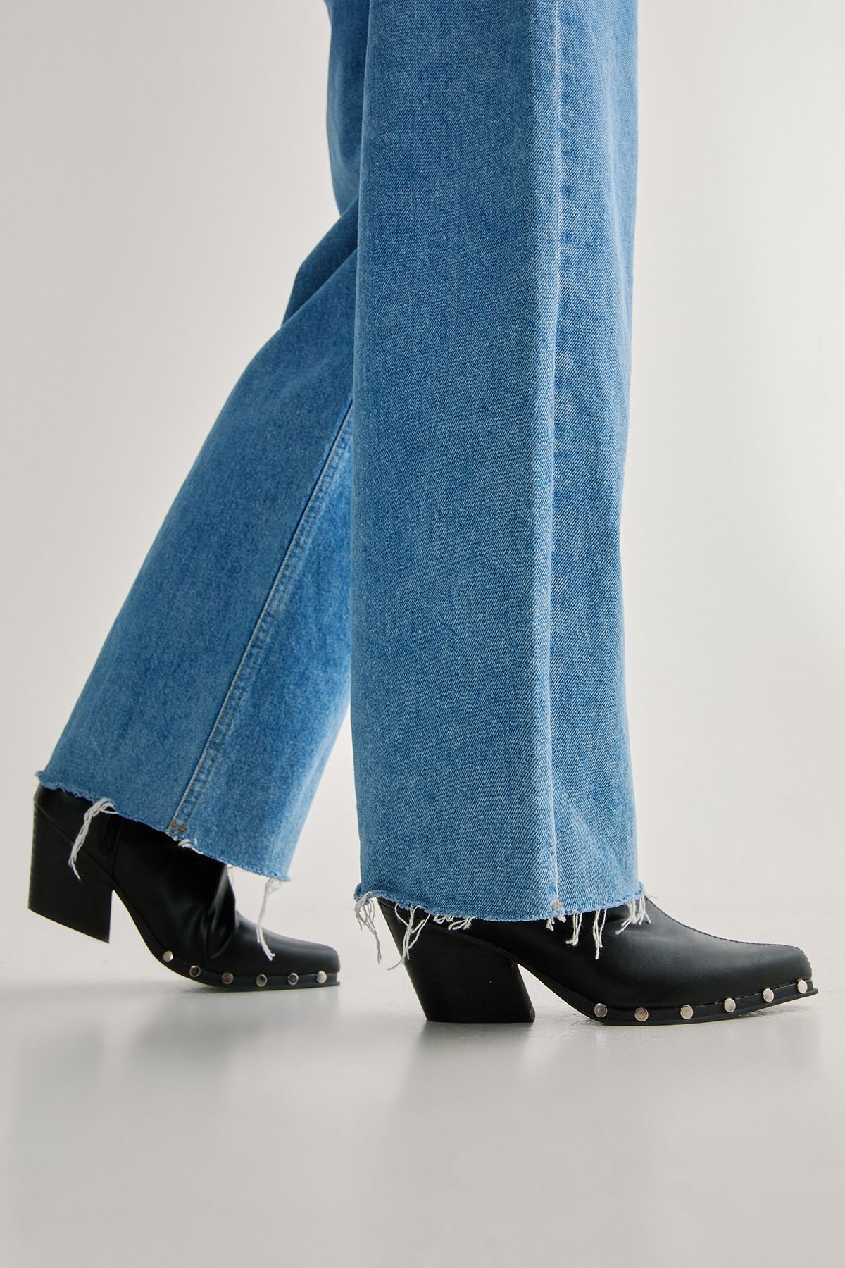 NastyGal Studded Faux Leather Pointed Toe Ankle Boot Black image 1