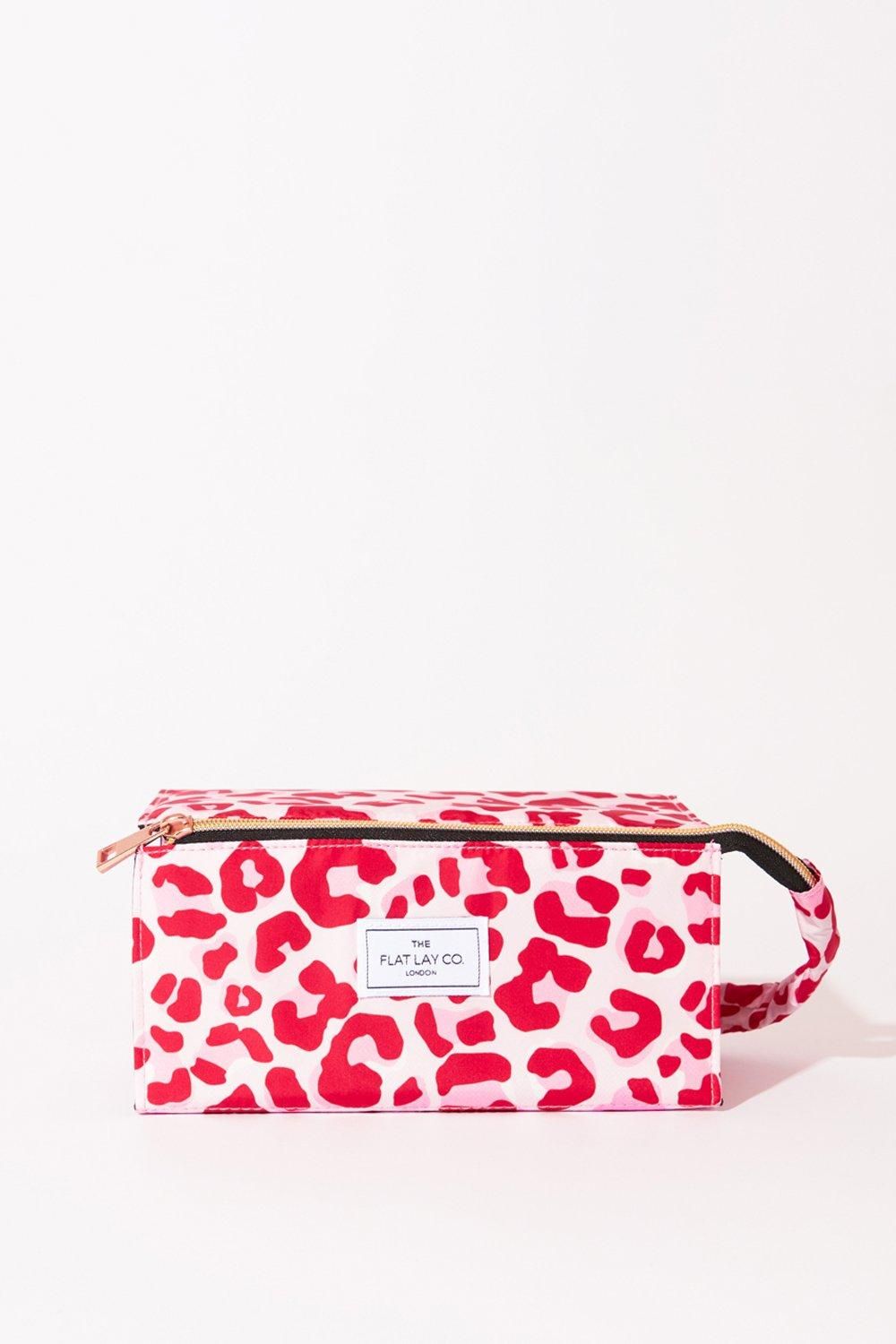 The Flat Lay Co Pink Leopard Open Flat Makeup Box Bag Multi image 1