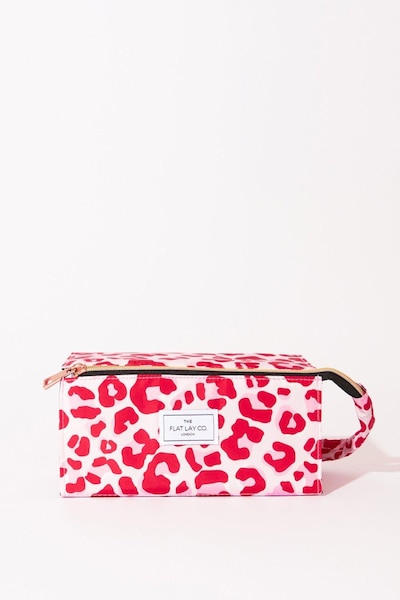 The Flat Lay Co Pink Leopard Open Flat Makeup Box Bag Multi