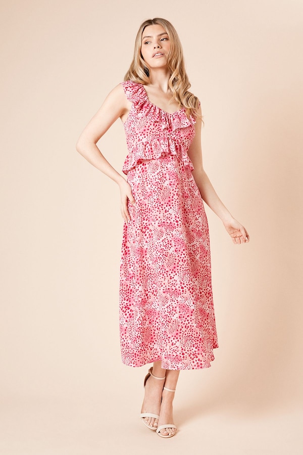 Dorothy Perkins Animal Patchwork Frill Neckline Tie Back Midi Dress Multi