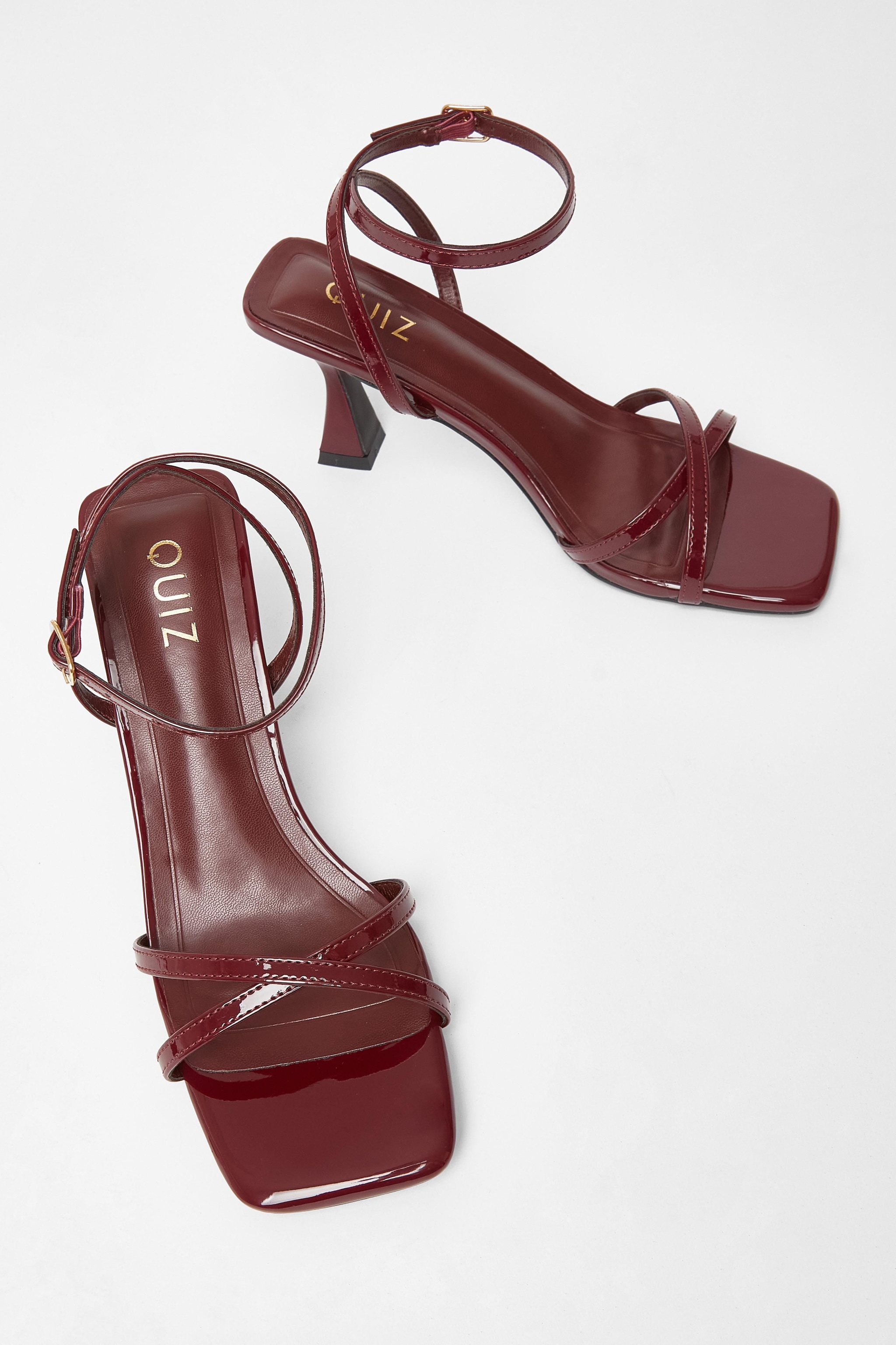 Quiz Burgundy Cross Strap Flared Heels image 2