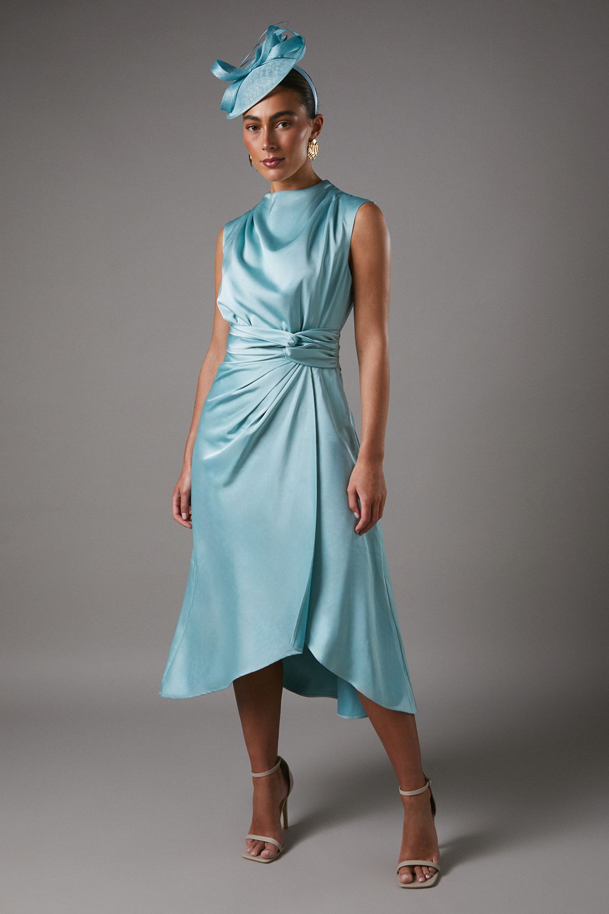 Coast Satin Midi Dress With Twist Waist Duck Egg image 1