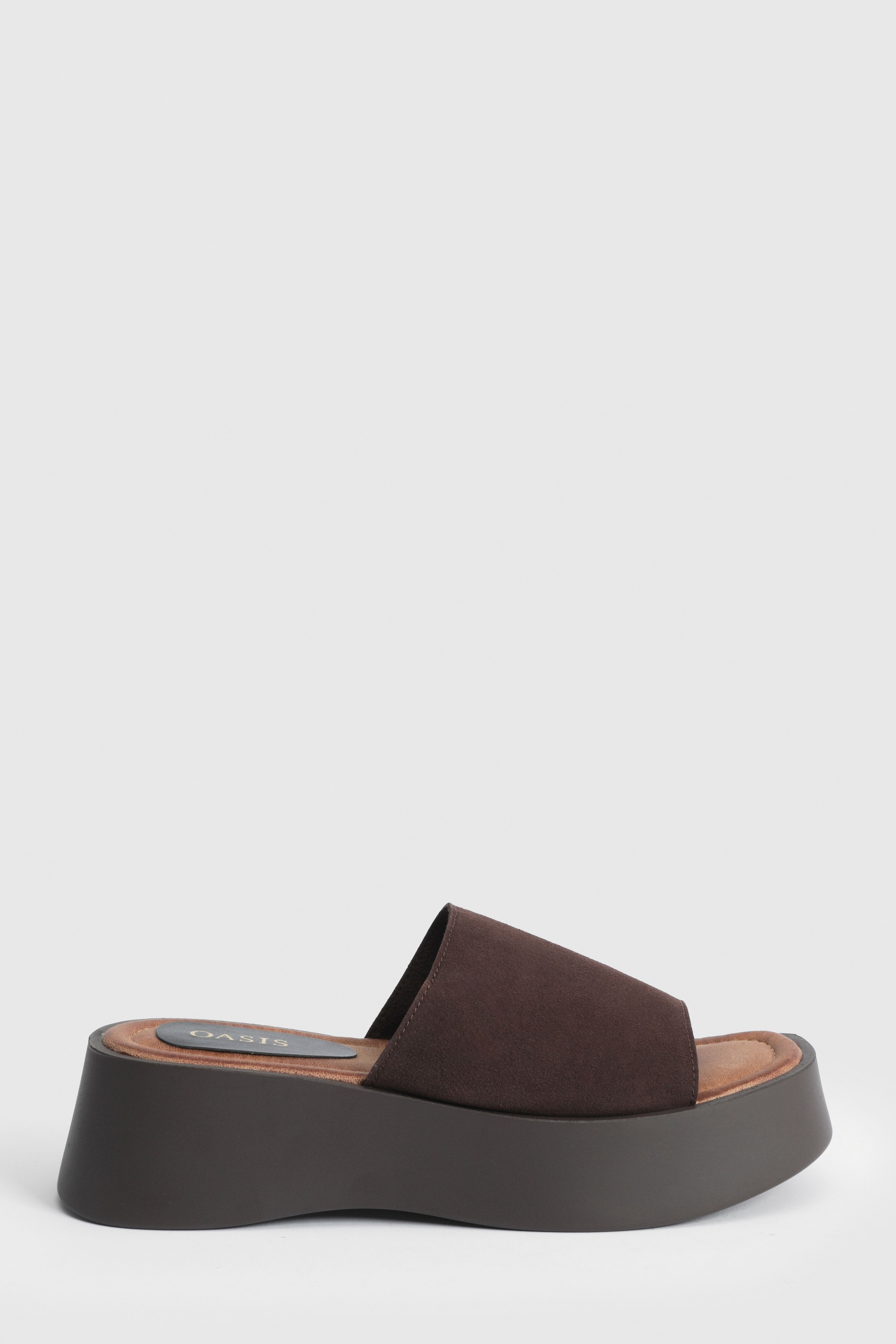 Oasis Rickie Faux Suede Chunky Casual Wedge Mules Brown