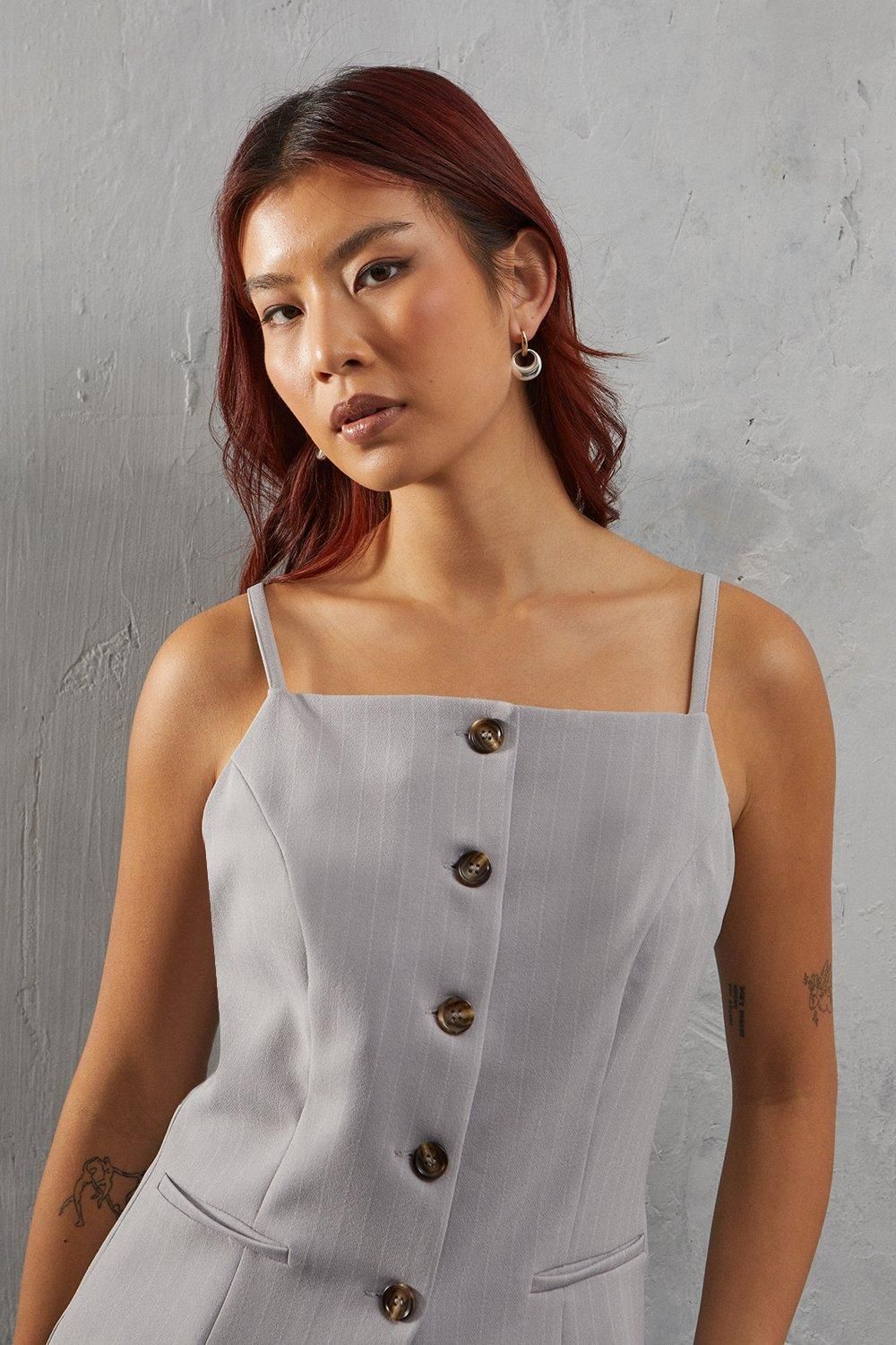 Warehouse Premium Pinstripe Strappy Waistcoat Grey image 2