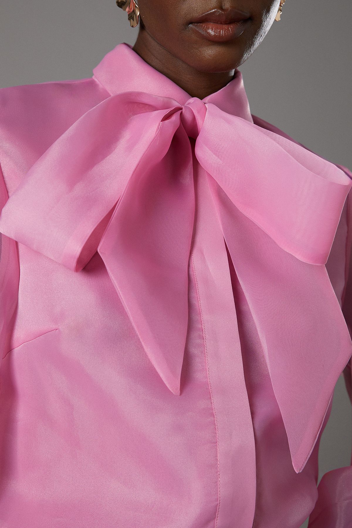 Coast Statement Tie Neck Organza Blouse Pink image 5