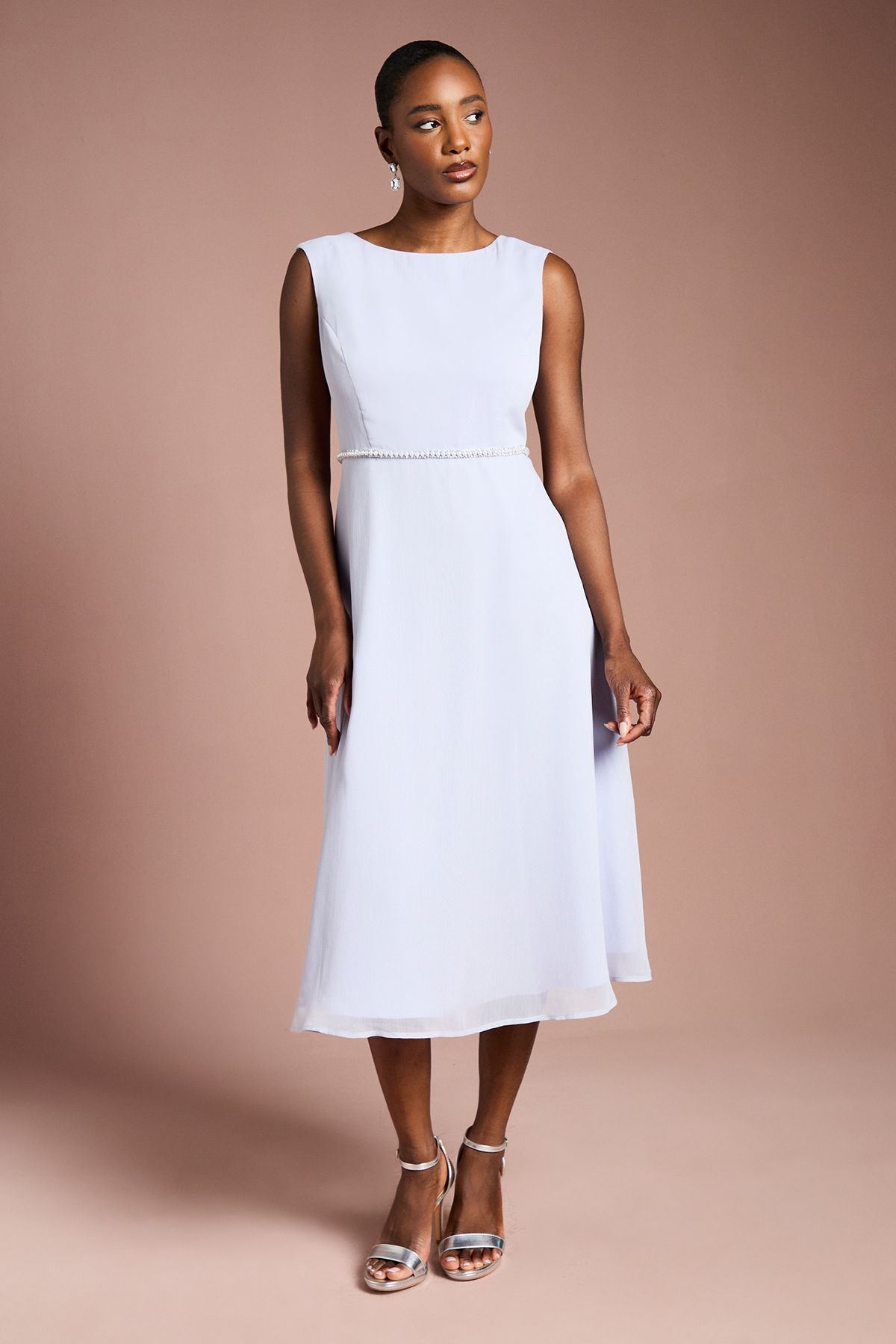 Coast Detachable Cape Georgette Dress with Diamante Broach Detail Lilac image 2