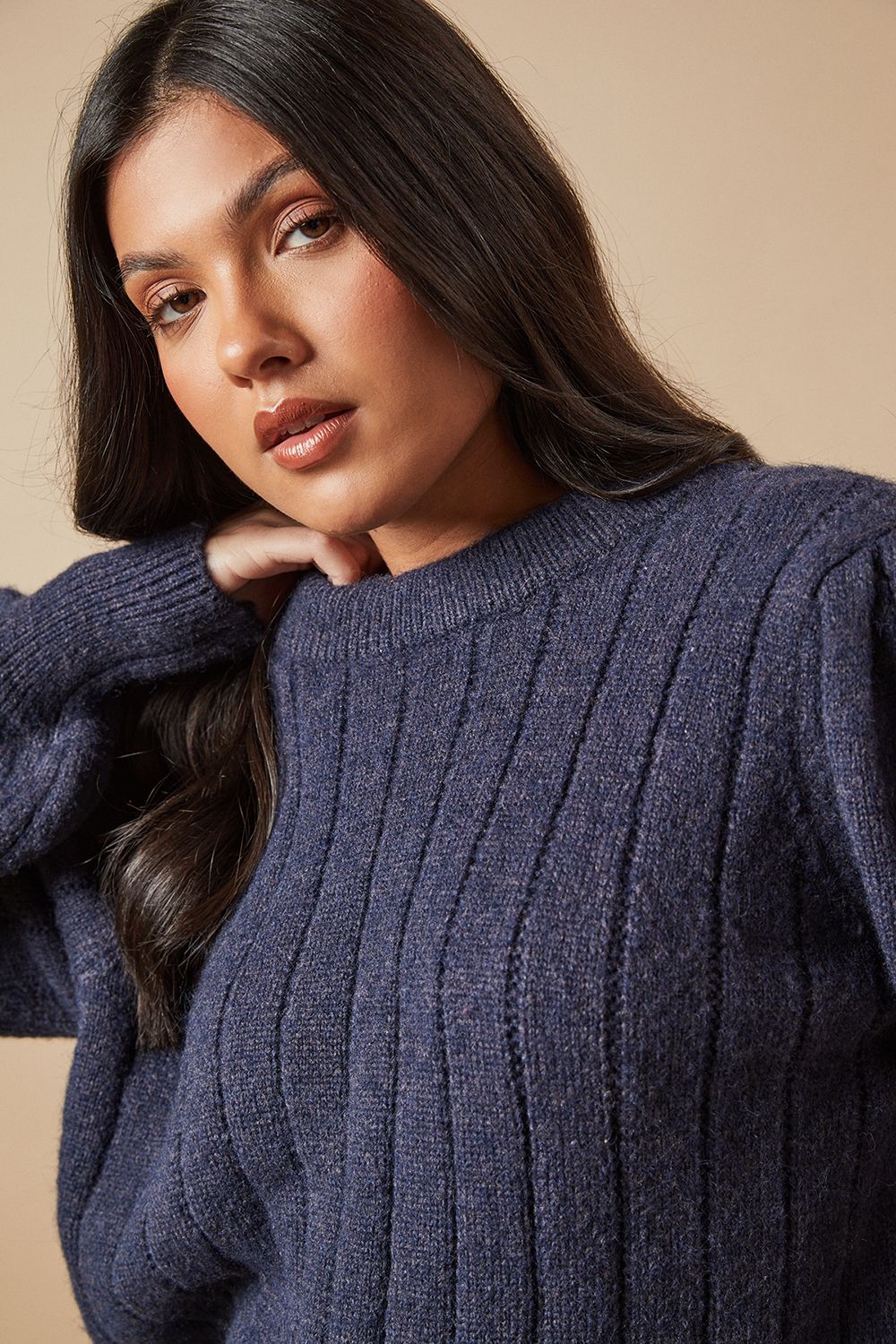 Oasis Bow Back Ribbed Jumper Navy image 4