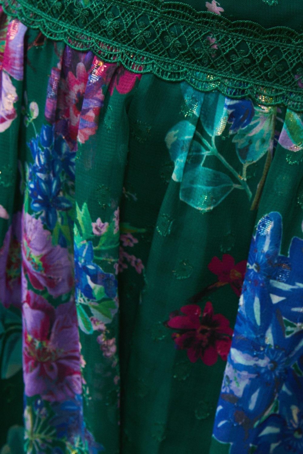 Oasis Occasion Floral Glitter Lace Trim Midi Dress Green image 5